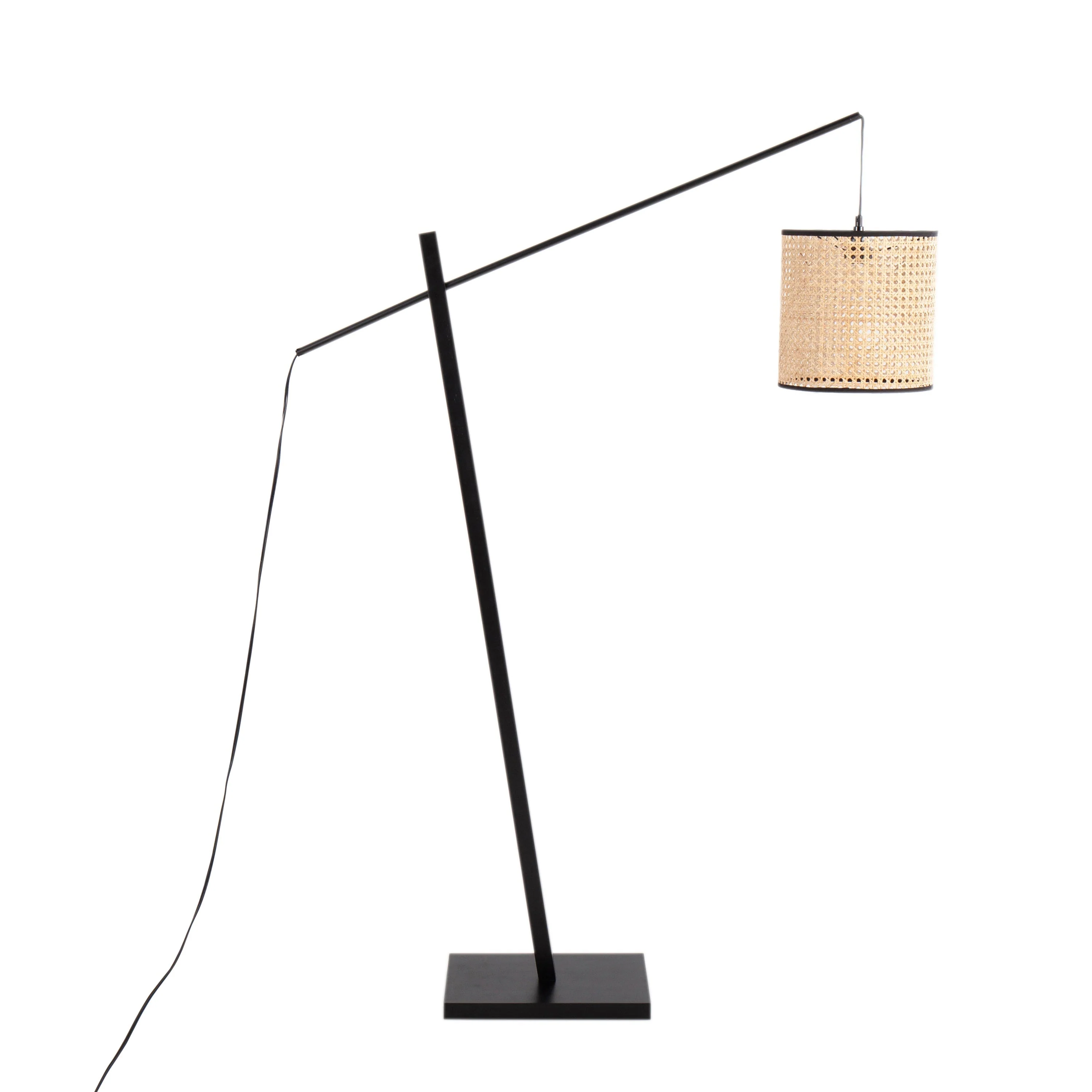 Arturo Contemporary Floor Lamp in Black Wood and Steel with Rattan Shade - Image 3