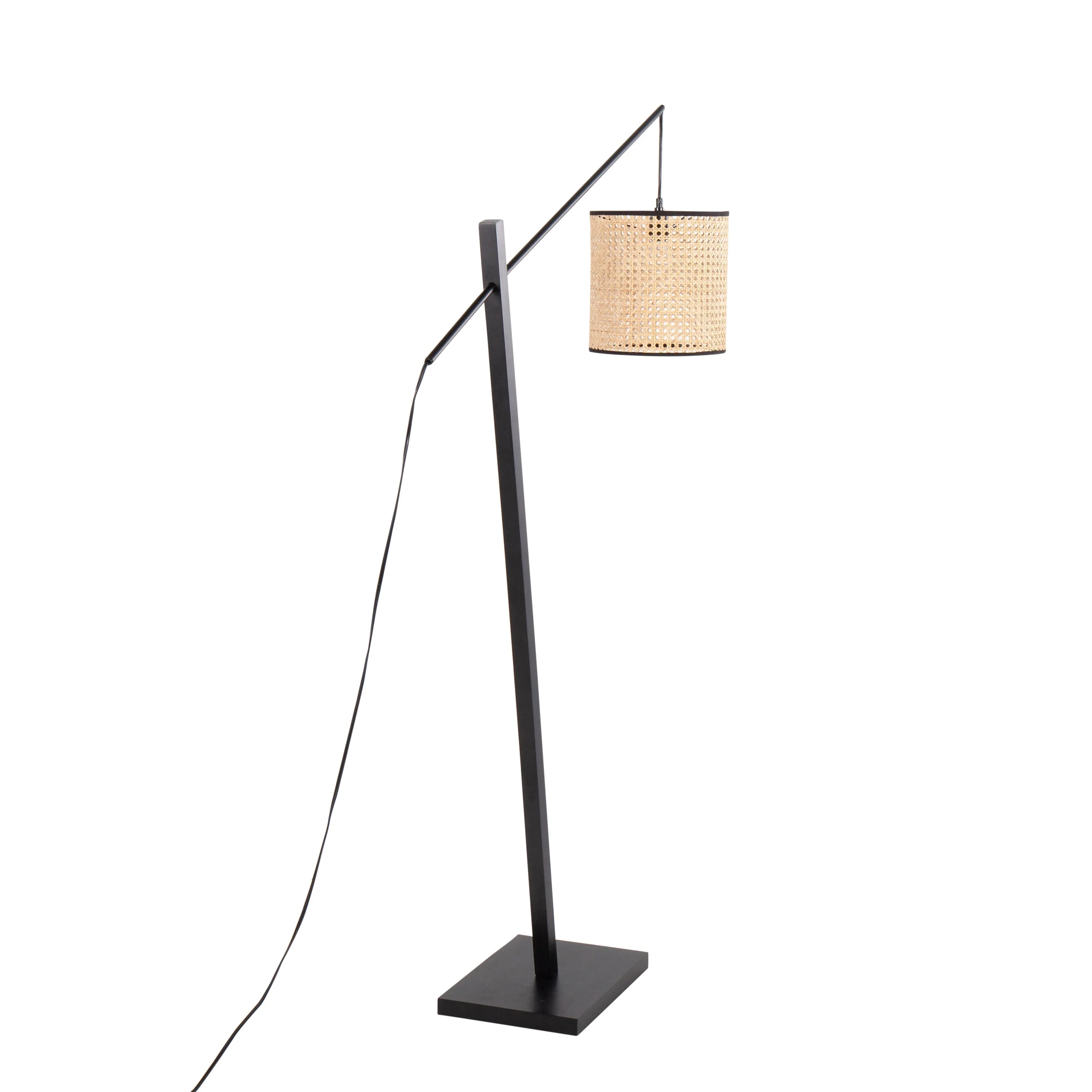 Arturo Contemporary Floor Lamp in Black Wood and Steel with Rattan Shade - Image 4