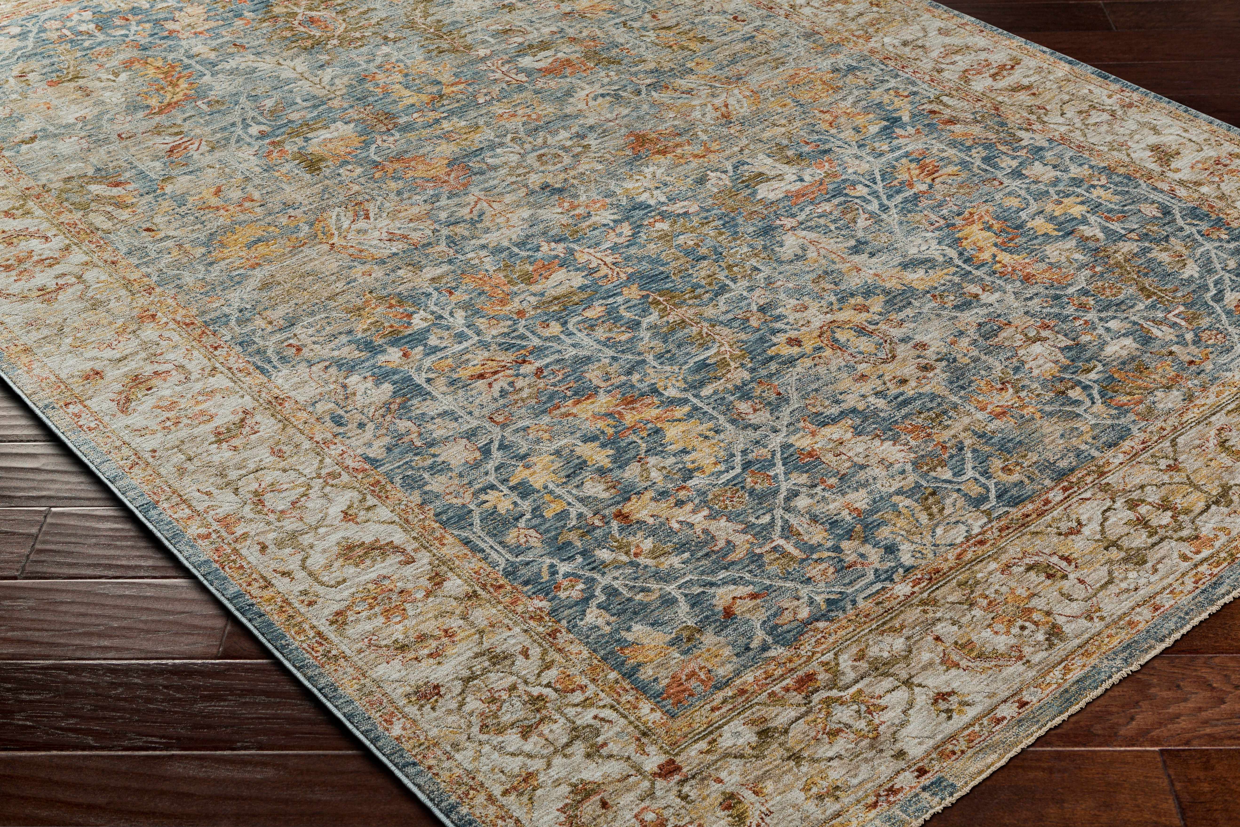 Asabi Blue Textured Rug with Fringes - Image 3