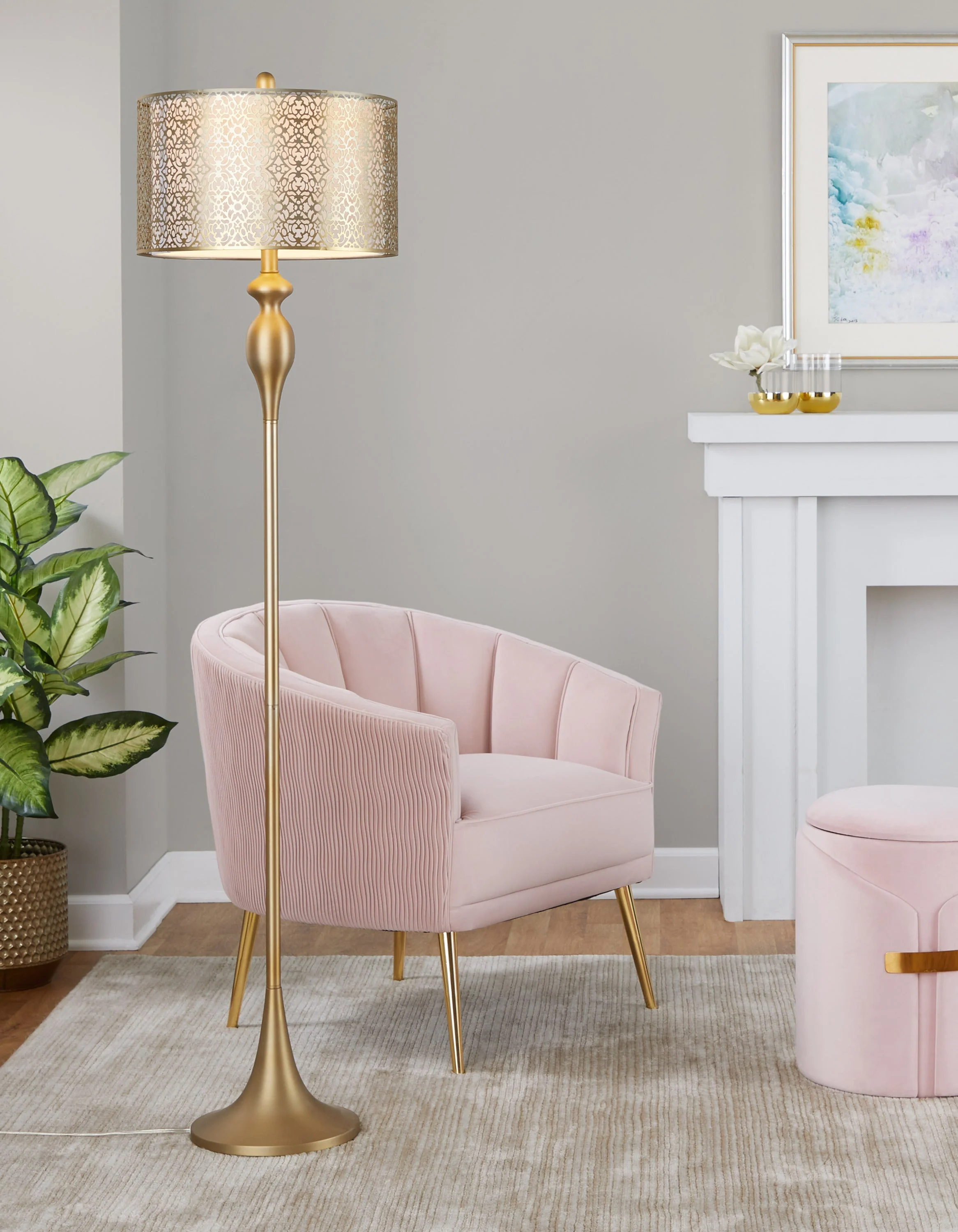 Ashland 63' Contemporary Metal Floor Lamp in Gold with Linen Shade - Image 5