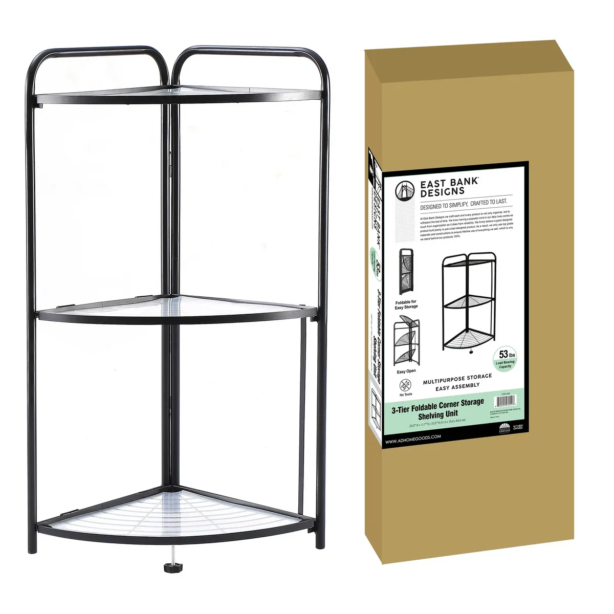 Assembled Black Foldable Corner Shelving Unit - 2 Sizes! - Image 5