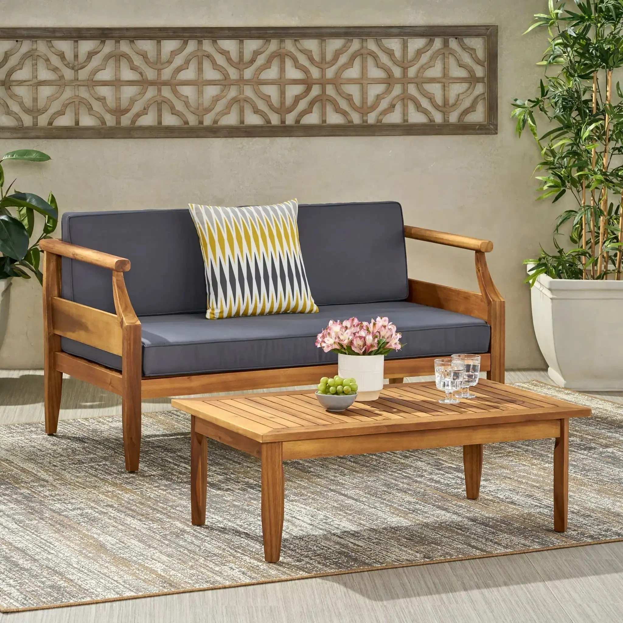 Aston - 2 Piece Wood Outdoor Patio Conversation Seating Set With Cushions - Image 3