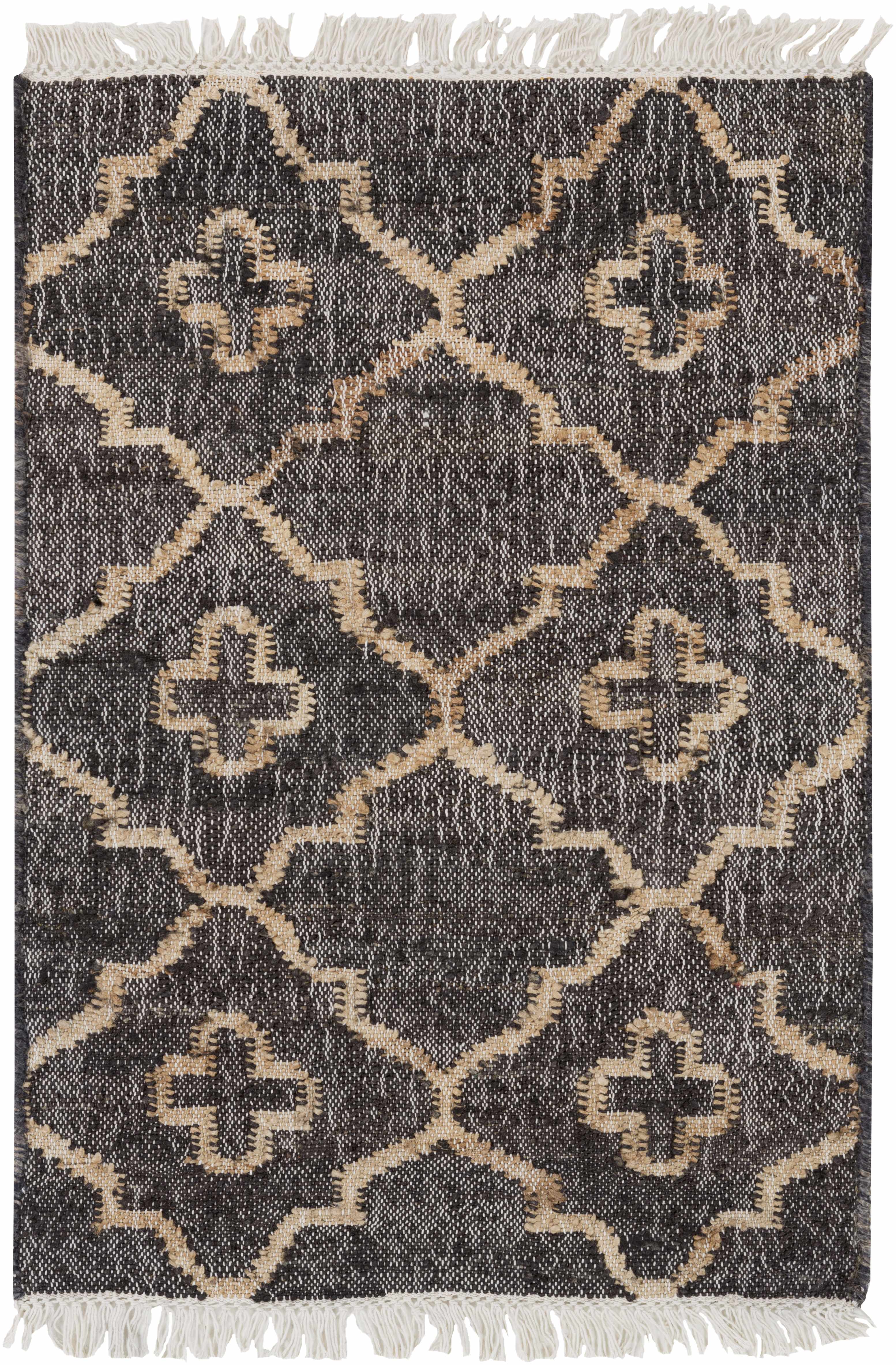 Astoria Black&Tan Trellis Fringed Jute Carpet - Clearance - Image 7
