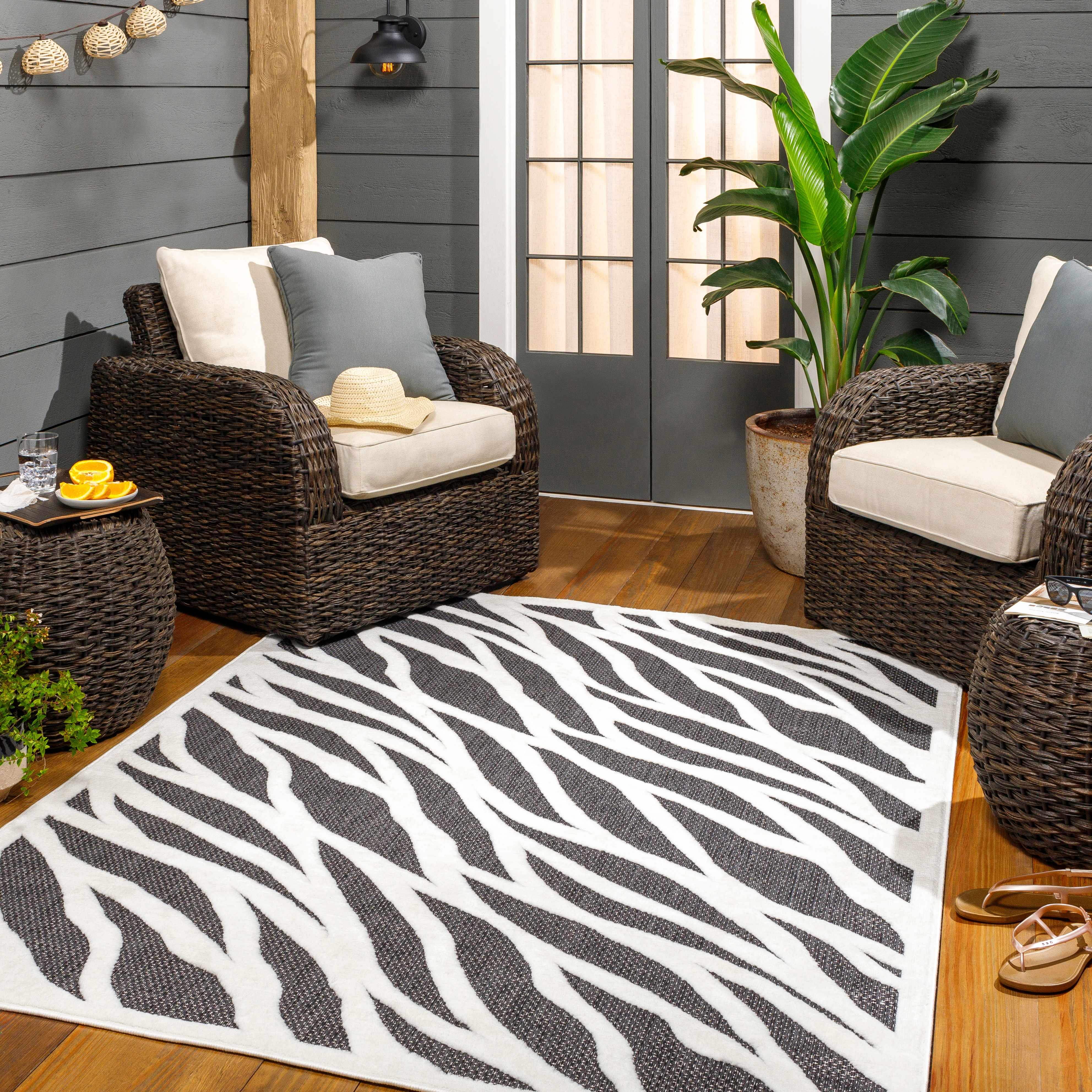 Astra Zebra Print Black Outdoor Rug - Clearance - Image 10