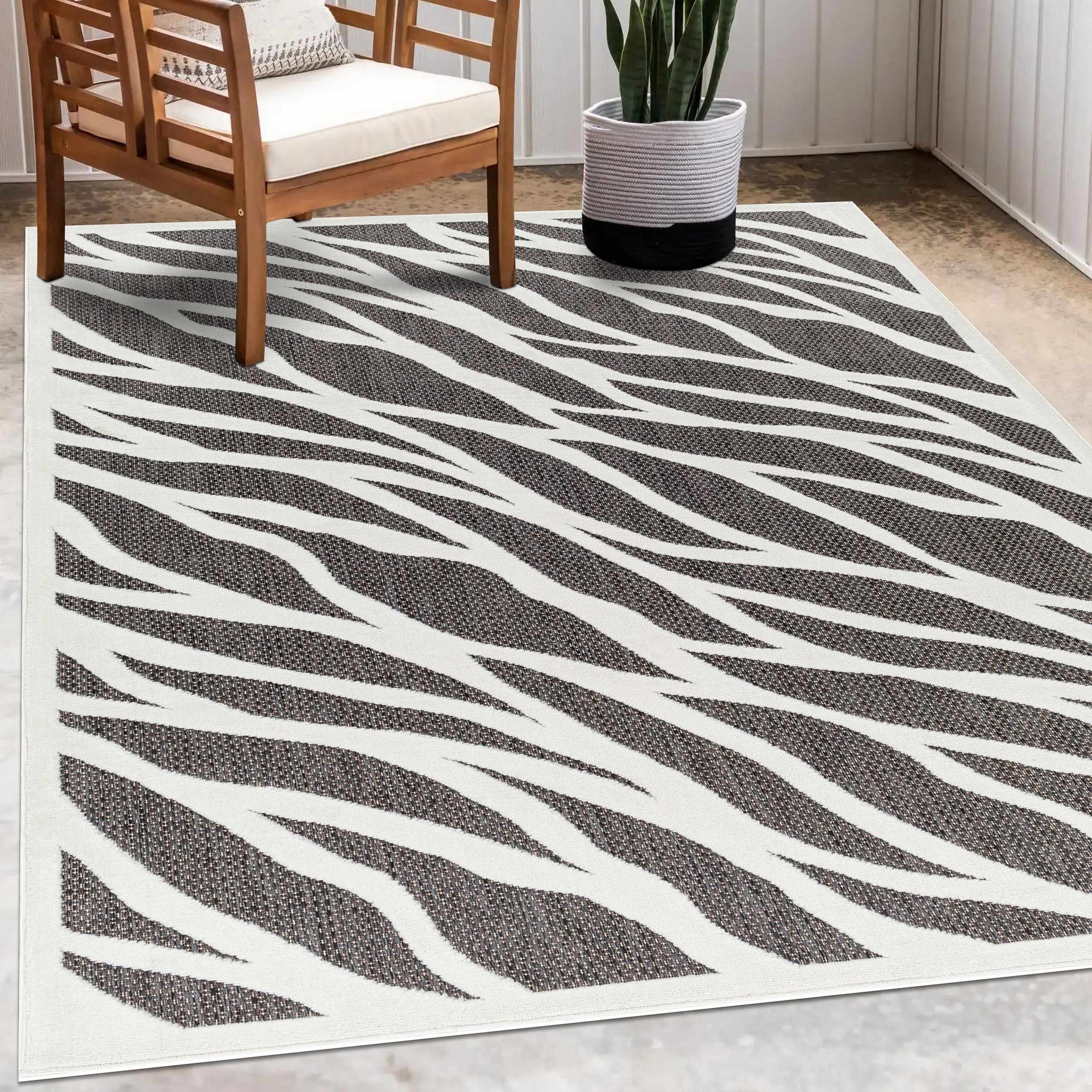 Astra Zebra Print Black Outdoor Rug - Clearance - Image 8