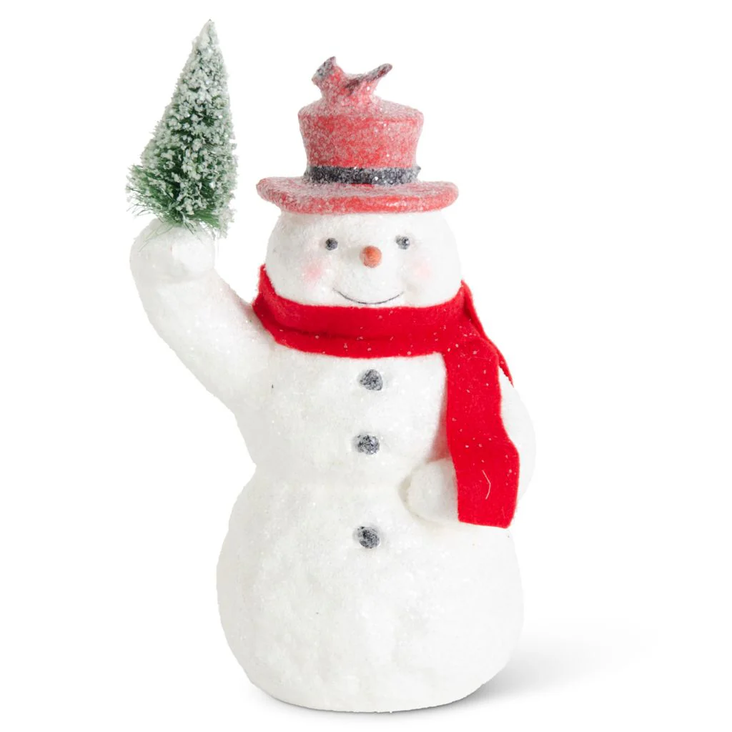 At Home w/ Jorge Parez 10.25" Sugar Glitter Snowman Holding Tree - Image 2