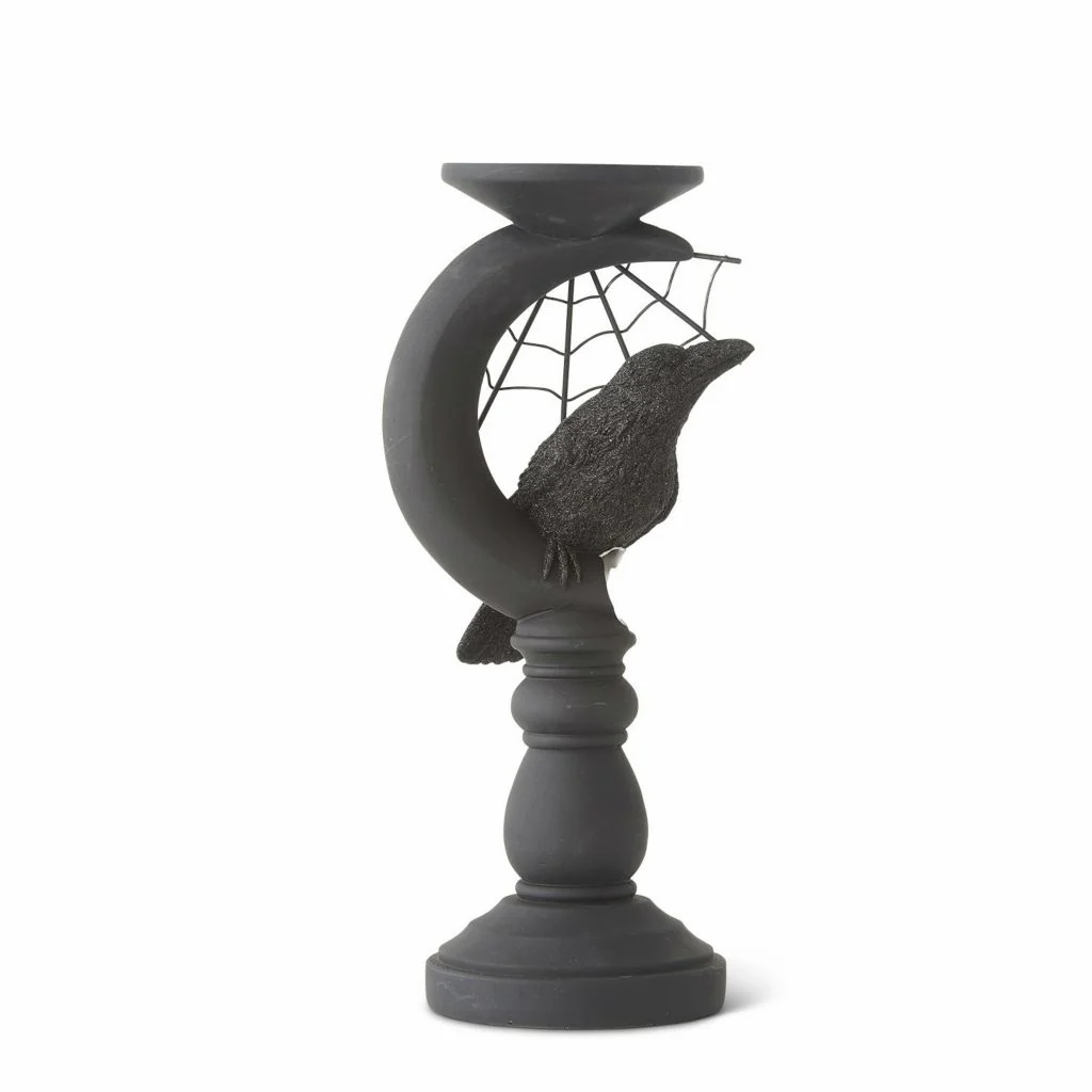 At Home w/ Jorge Parez 12" Matte Black Halloween Moon Candlestick - Image 2