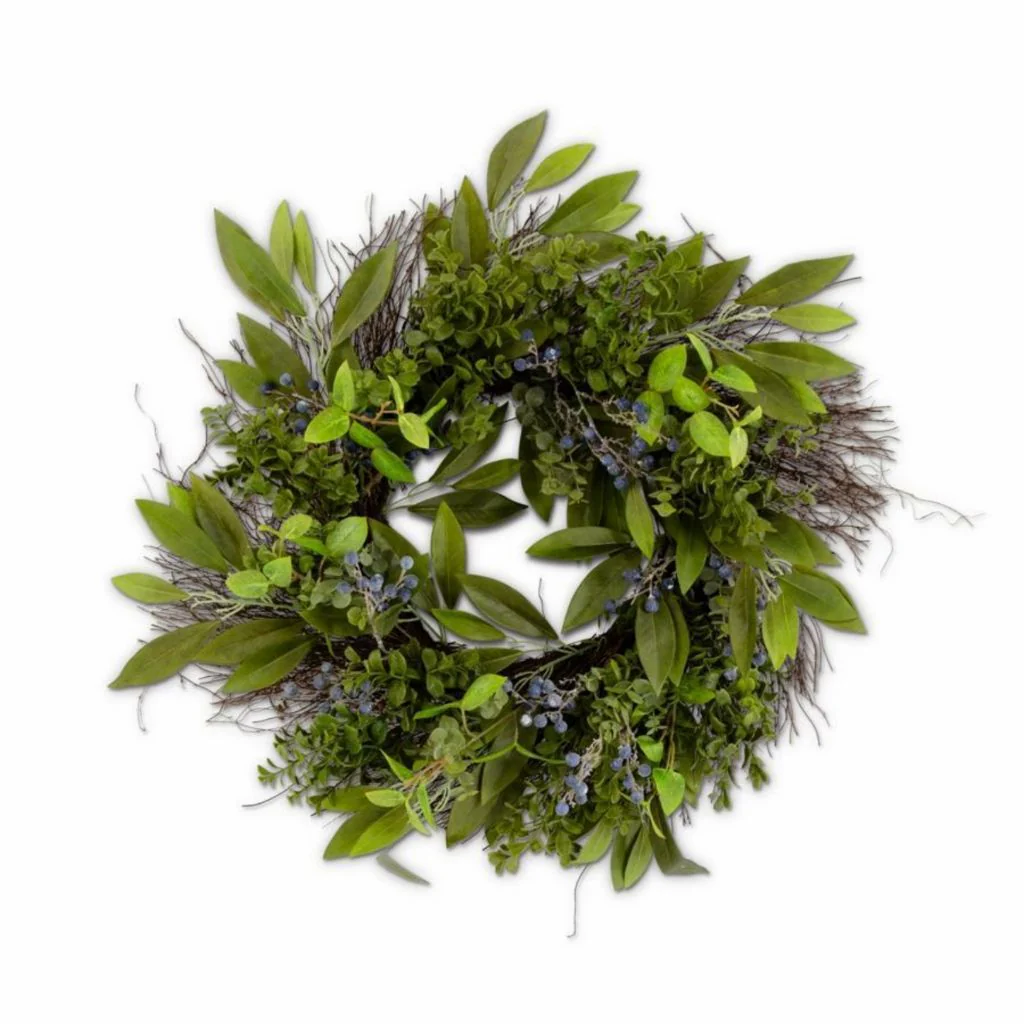 At Home w/ Jorge Parez 28" Boxwood & Blueberry Twig Wreath w/ Foliage - Image 3