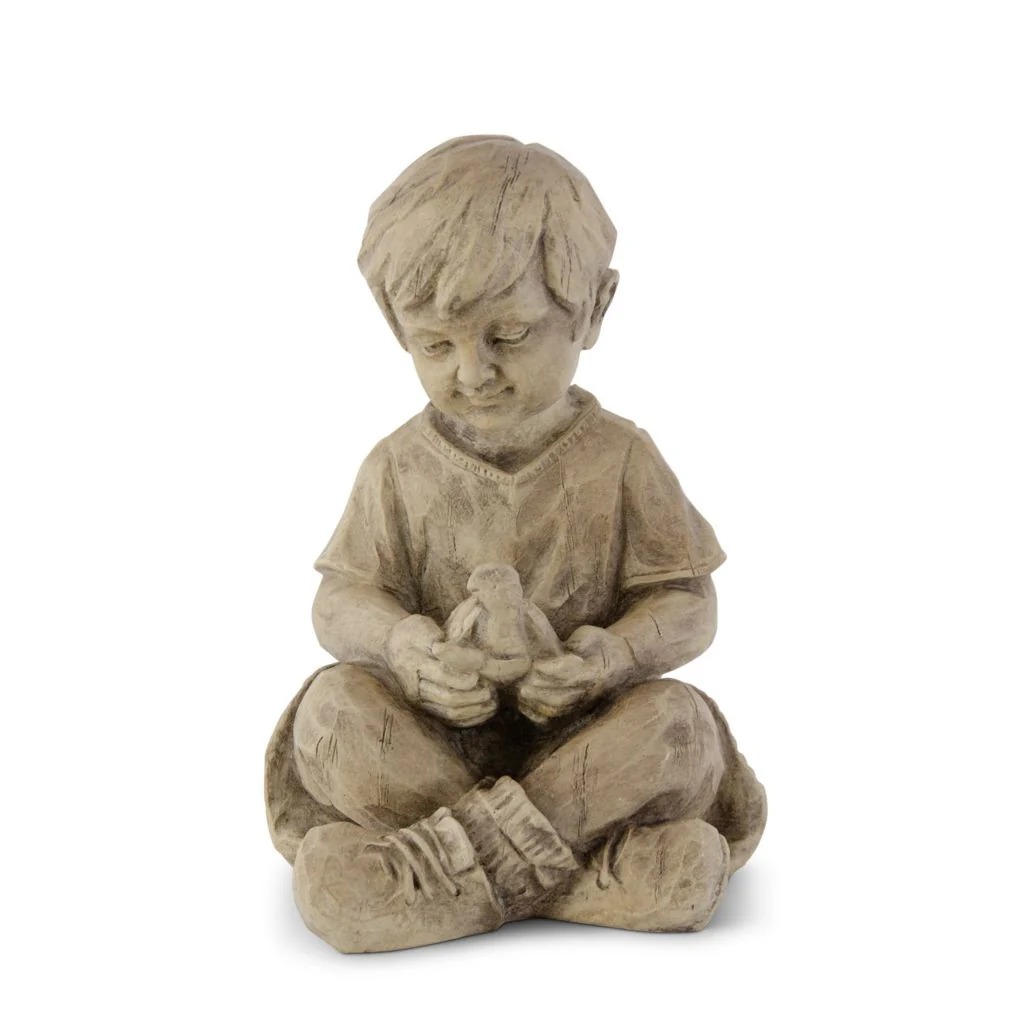 At Home w/ Jorge Parez 9" Tan Resin Boy w/ Turtle Statue - Image 3