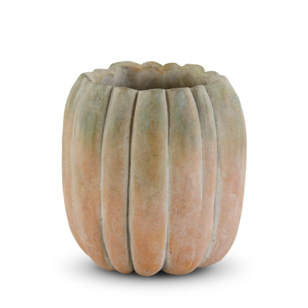 At Home w/ Jorge Parez Whitewashed Choice of Size Orange & Green Cement Pumpkin - Image 3