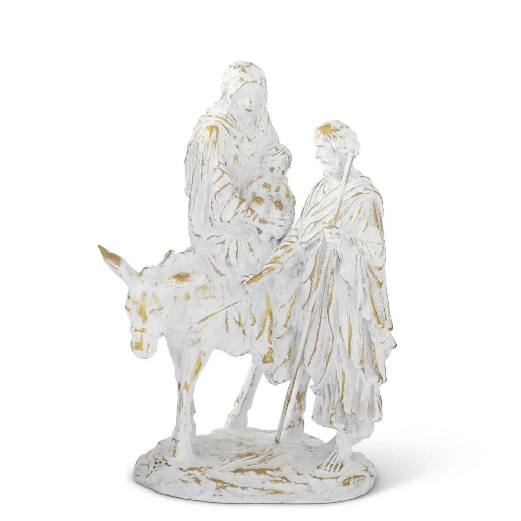 At Home w/ Jorge Perez 14" White & Gold Resin Joseph w/ Mary Riding Donkey Nativity - Image 2