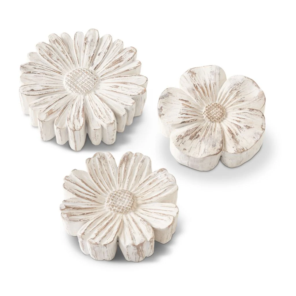 At Home w/ Jorge Perez Set of 3 Whitewash Tabletop Daisies - Image 3