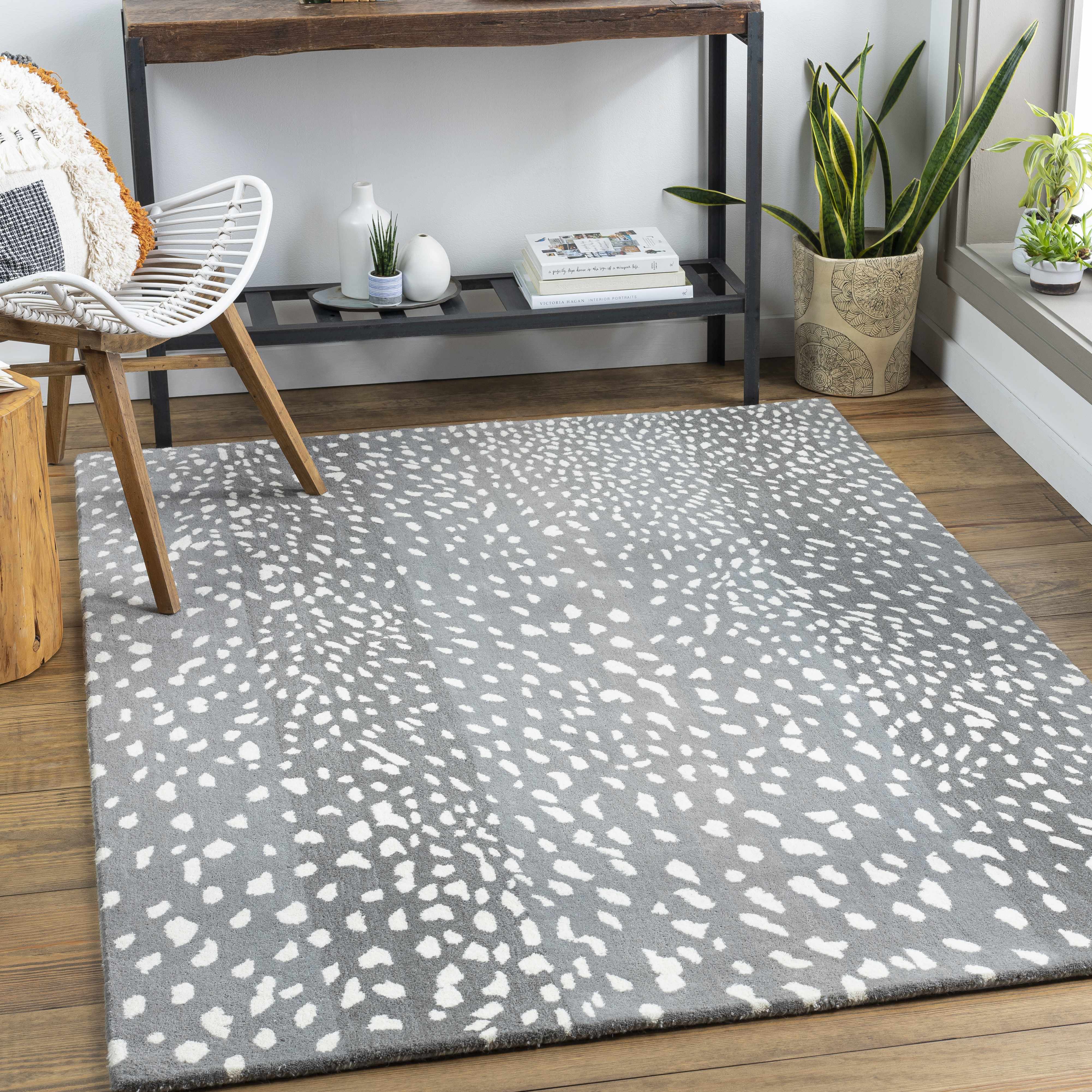 Athena Gray Giraffe Print Wool Rug - Image 2