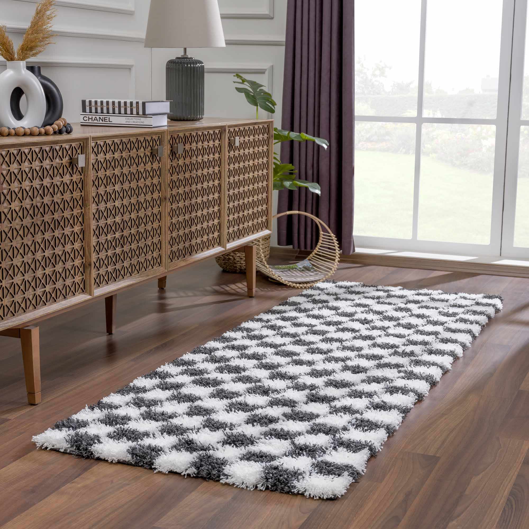Atira Black & White Checkered Area Rug - Image 10