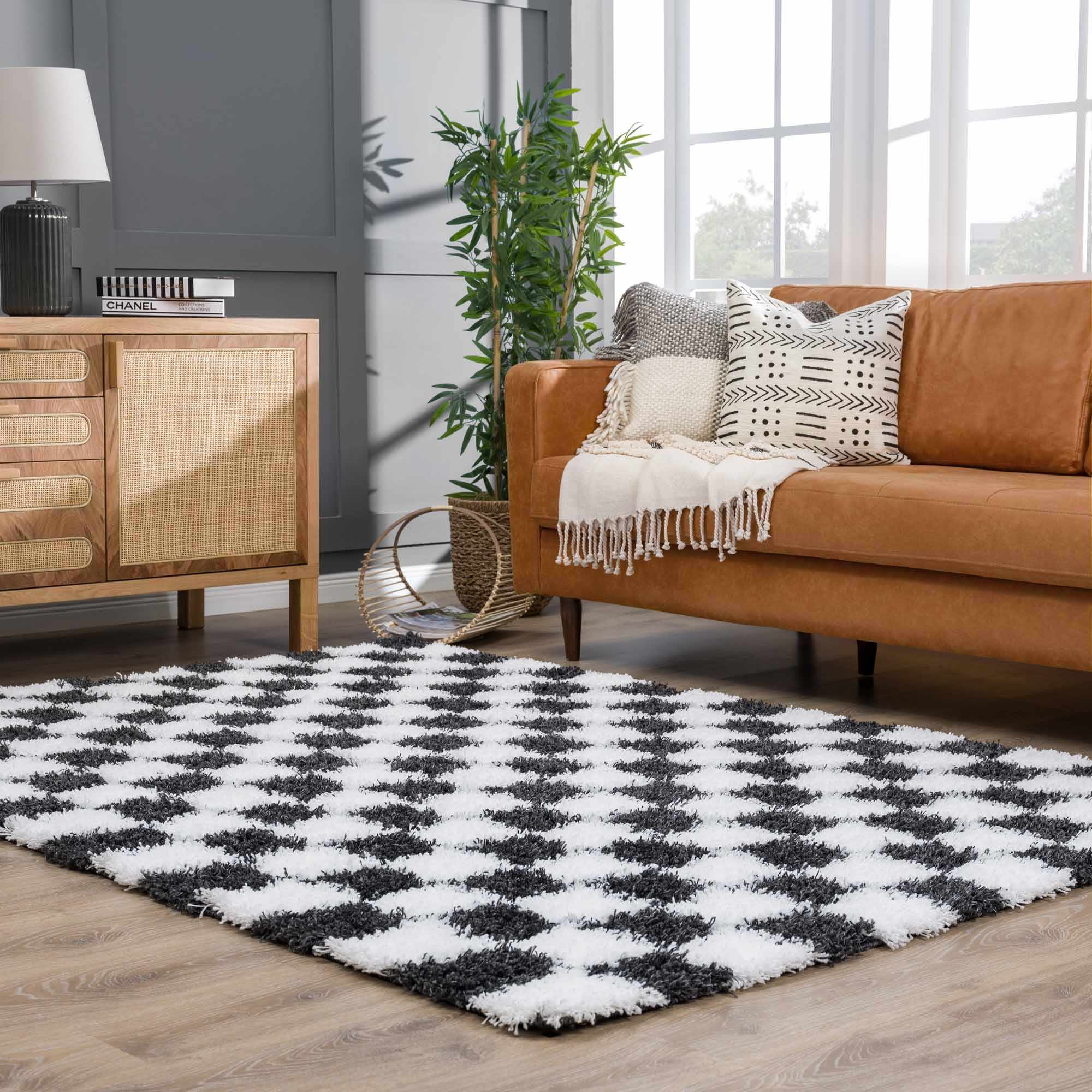 Atira Black & White Checkered Area Rug - Image 13