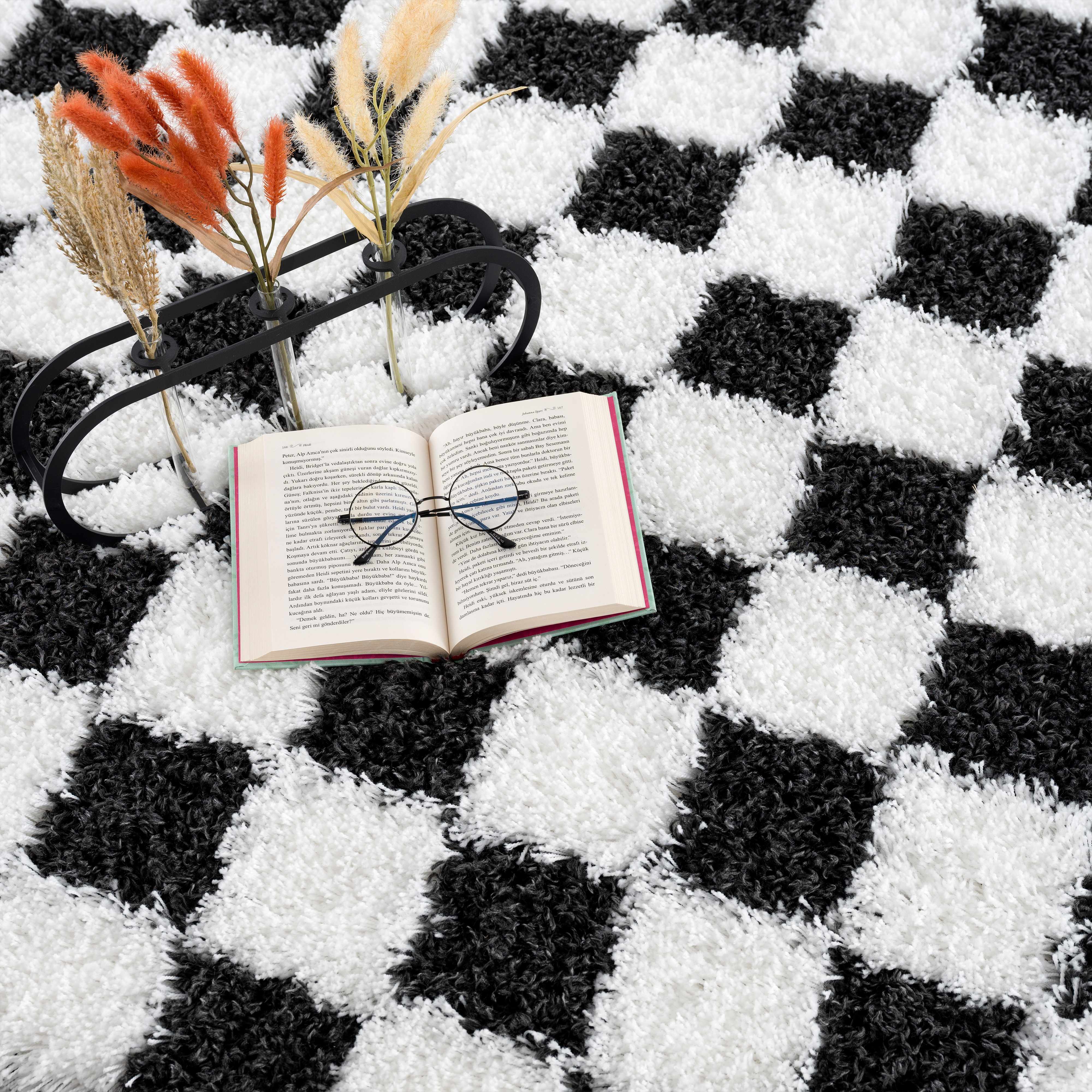 Atira Black & White Checkered Area Rug - Image 14