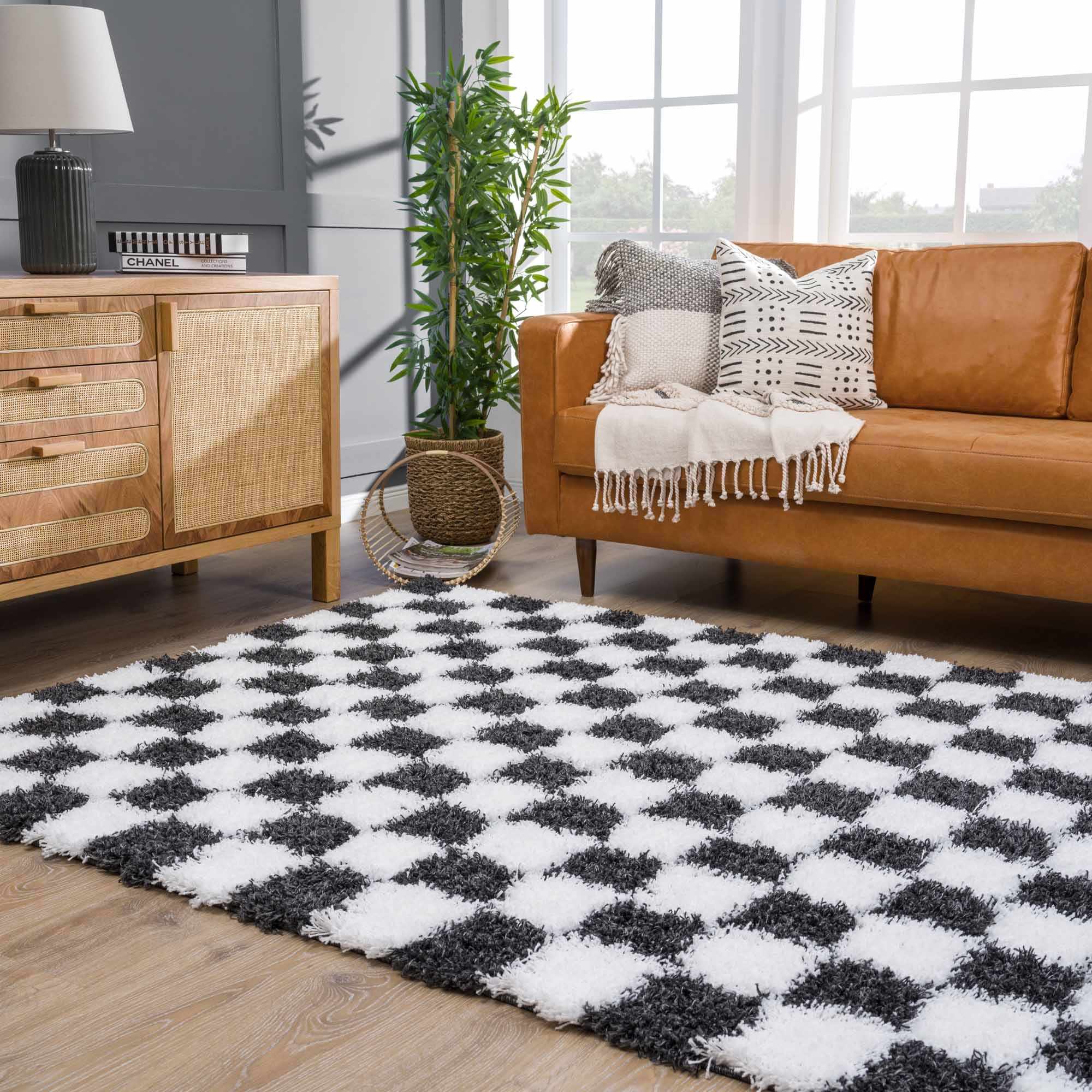 Atira Black & White Checkered Area Rug - Image 15
