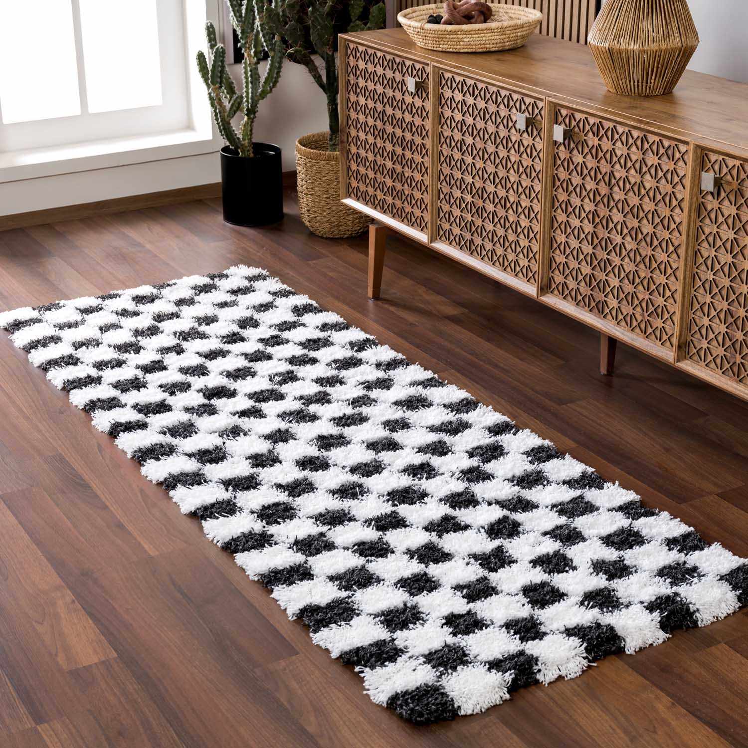 Atira Black & White Checkered Area Rug - Image 16