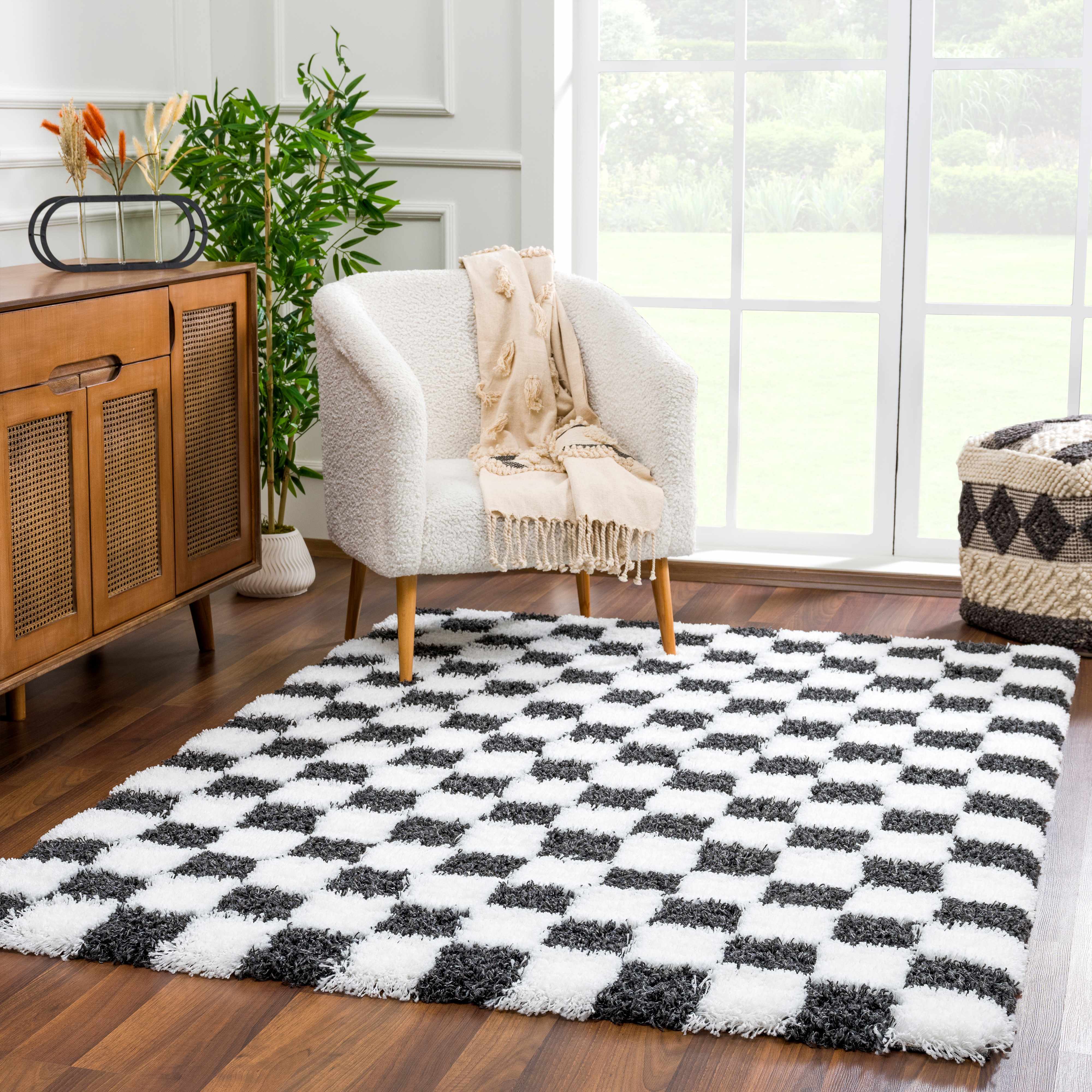 Atira Black & White Checkered Area Rug - Image 18