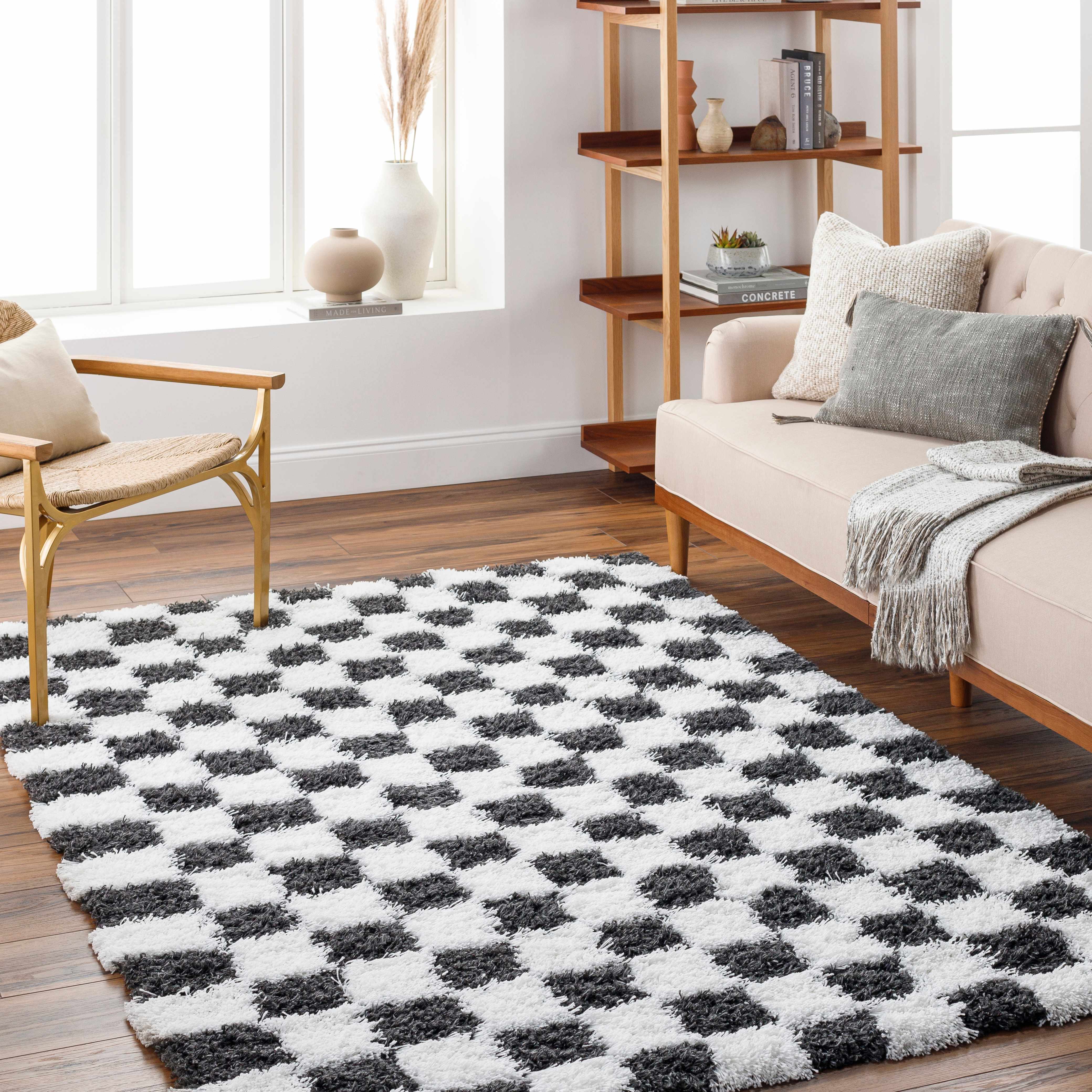 Atira Black & White Checkered Area Rug - Image 4