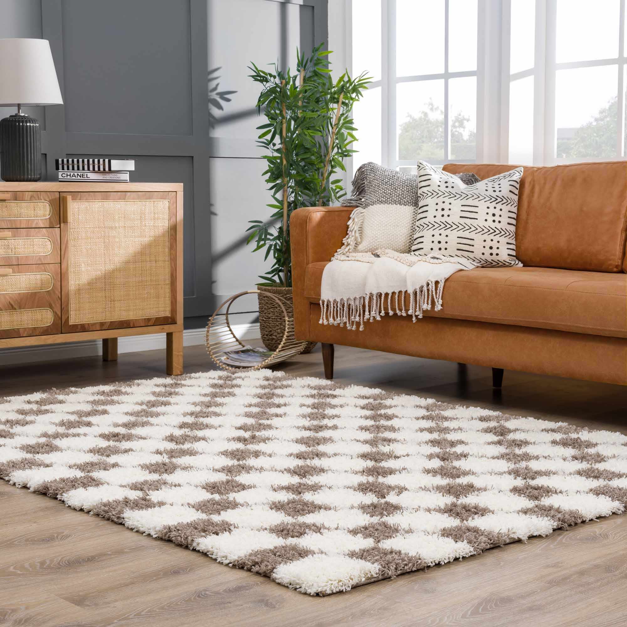 Atira Brown Checkered Area Rug - Image 16
