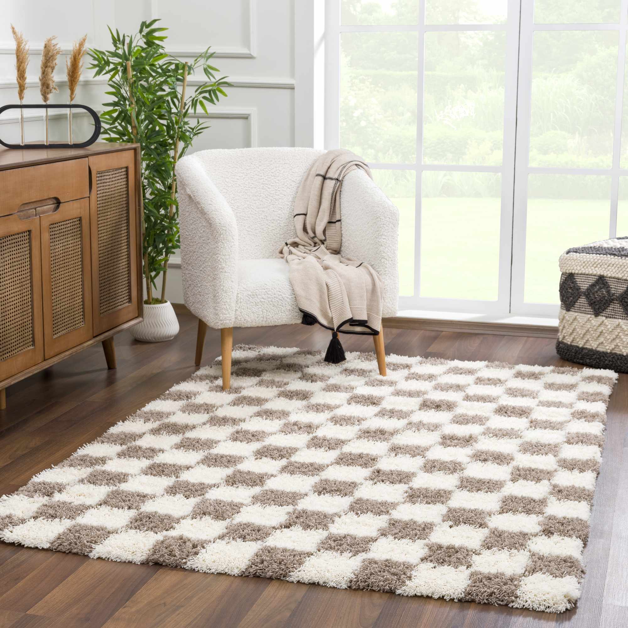Atira Brown Checkered Area Rug - Image 4