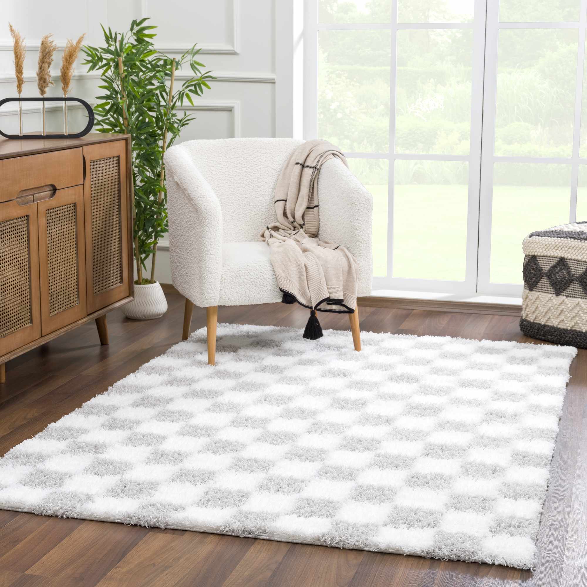Atira Gray Checkered Area Rug - Image 2