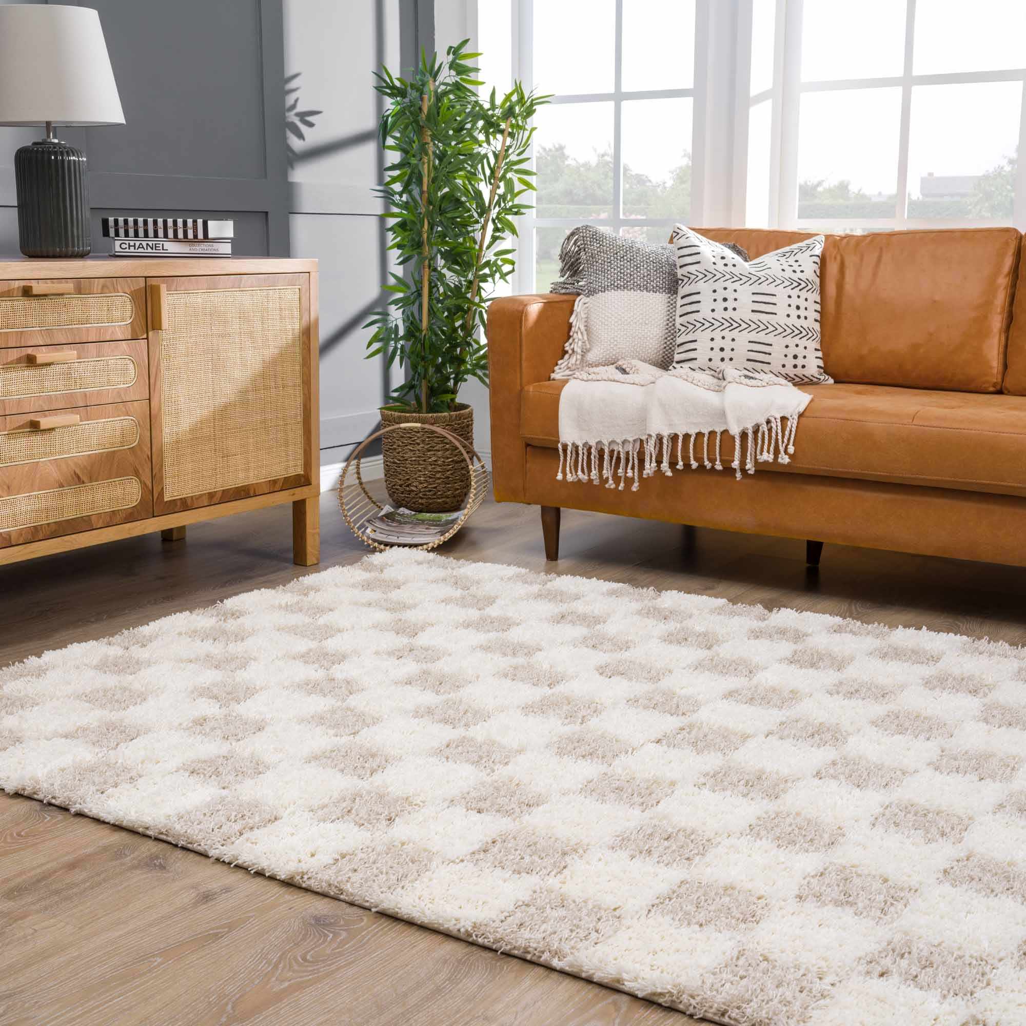 Atira Light Brown Checkered Area Rug - Image 18