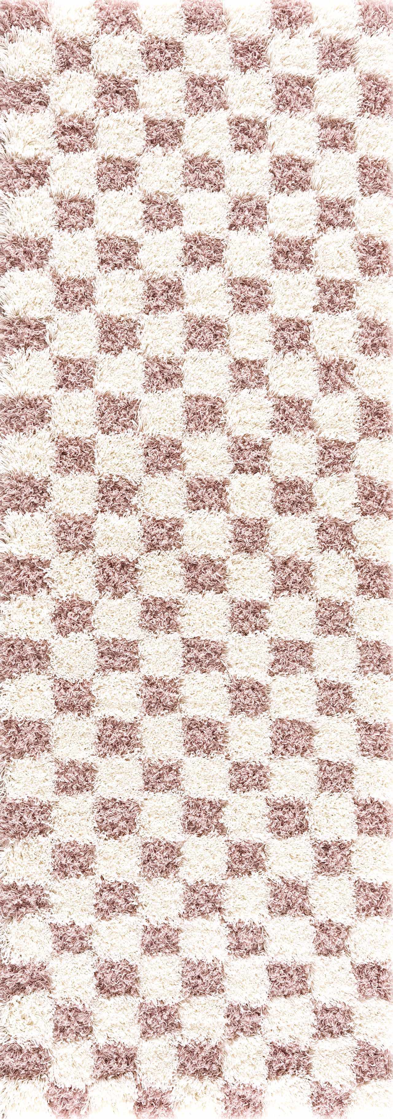 Atira Pink Checkered Shag Rug - Image 10