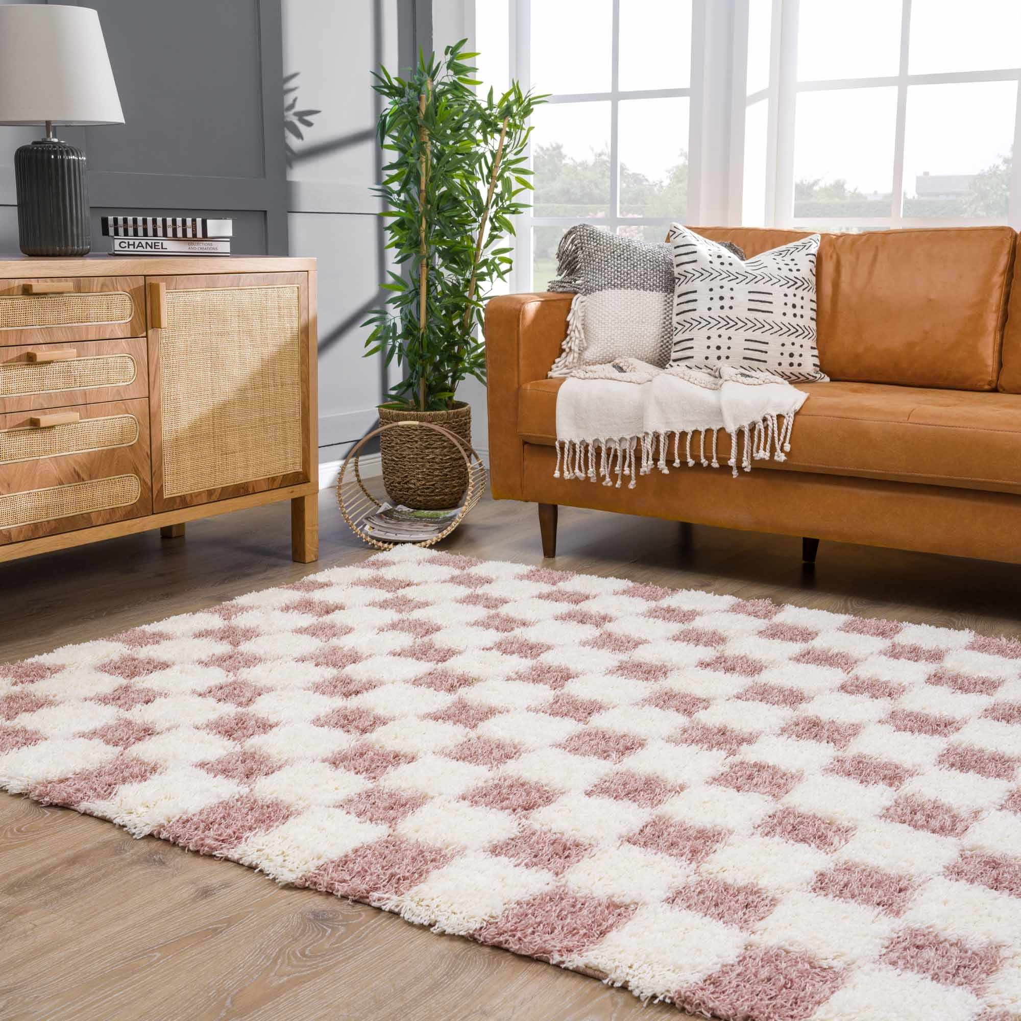 Atira Pink Checkered Shag Rug - Image 11