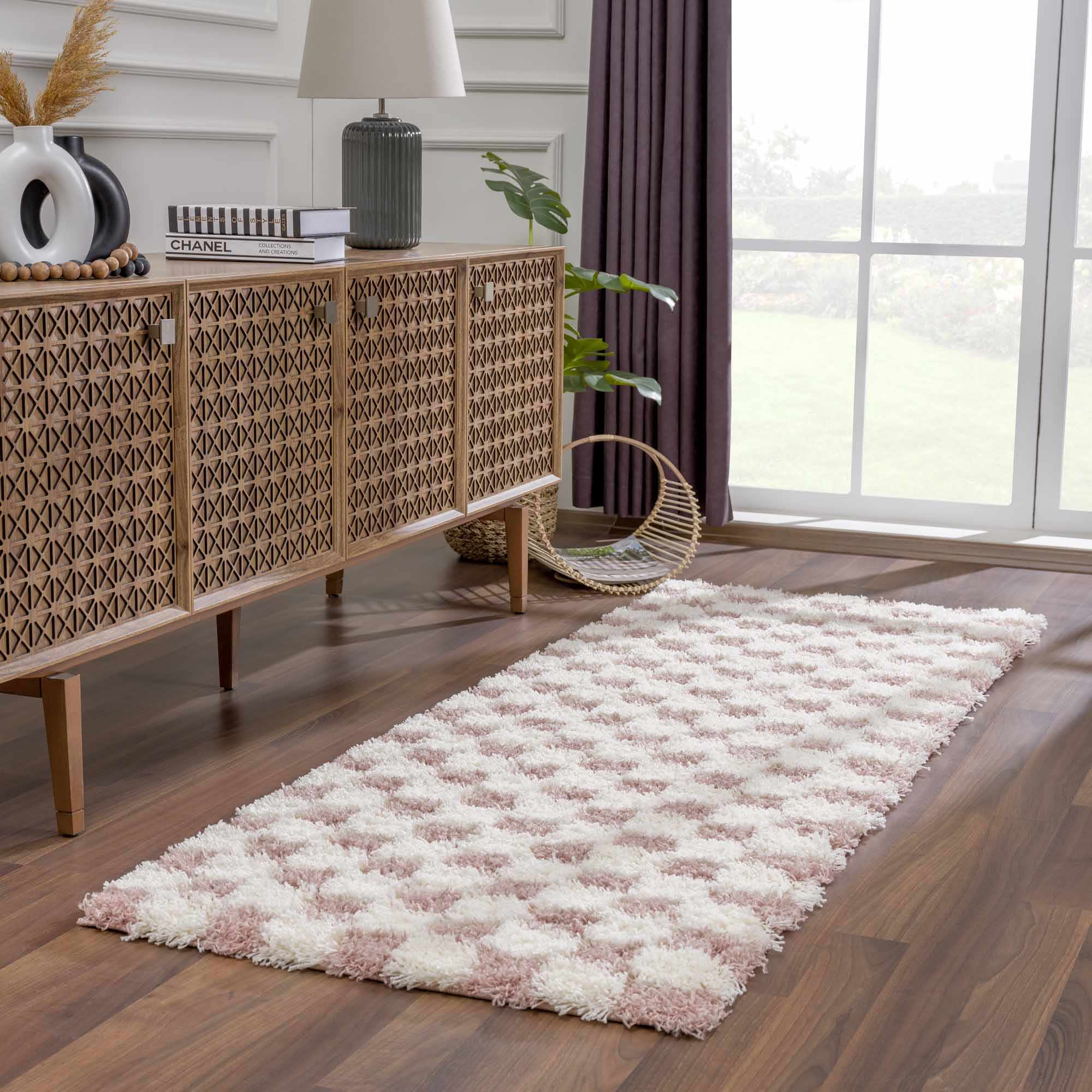 Atira Pink Checkered Shag Rug - Image 14