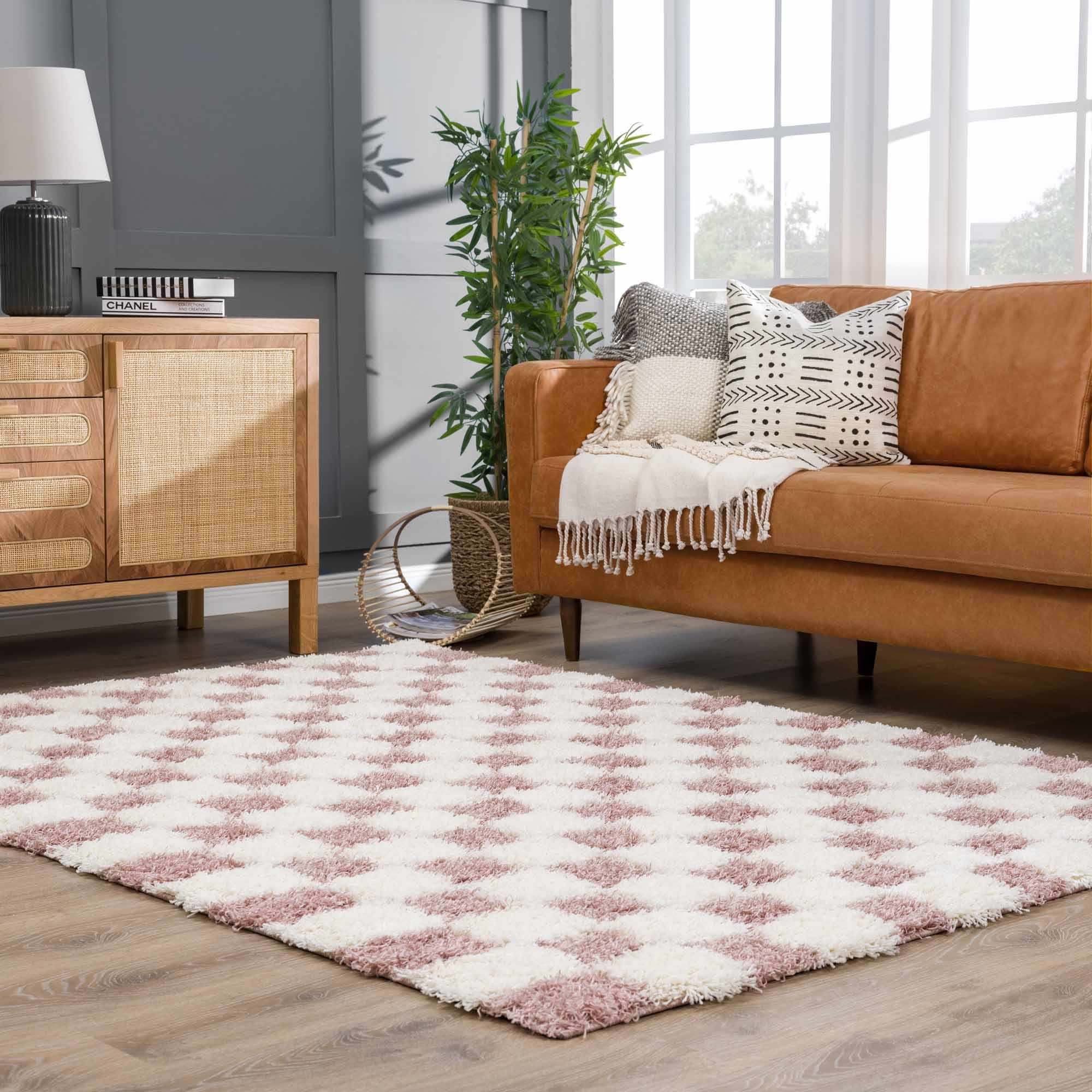 Atira Pink Checkered Shag Rug - Image 17
