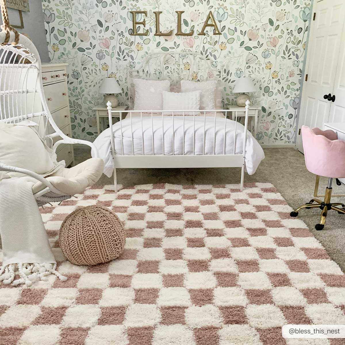 Atira Pink Checkered Shag Rug - Image 2