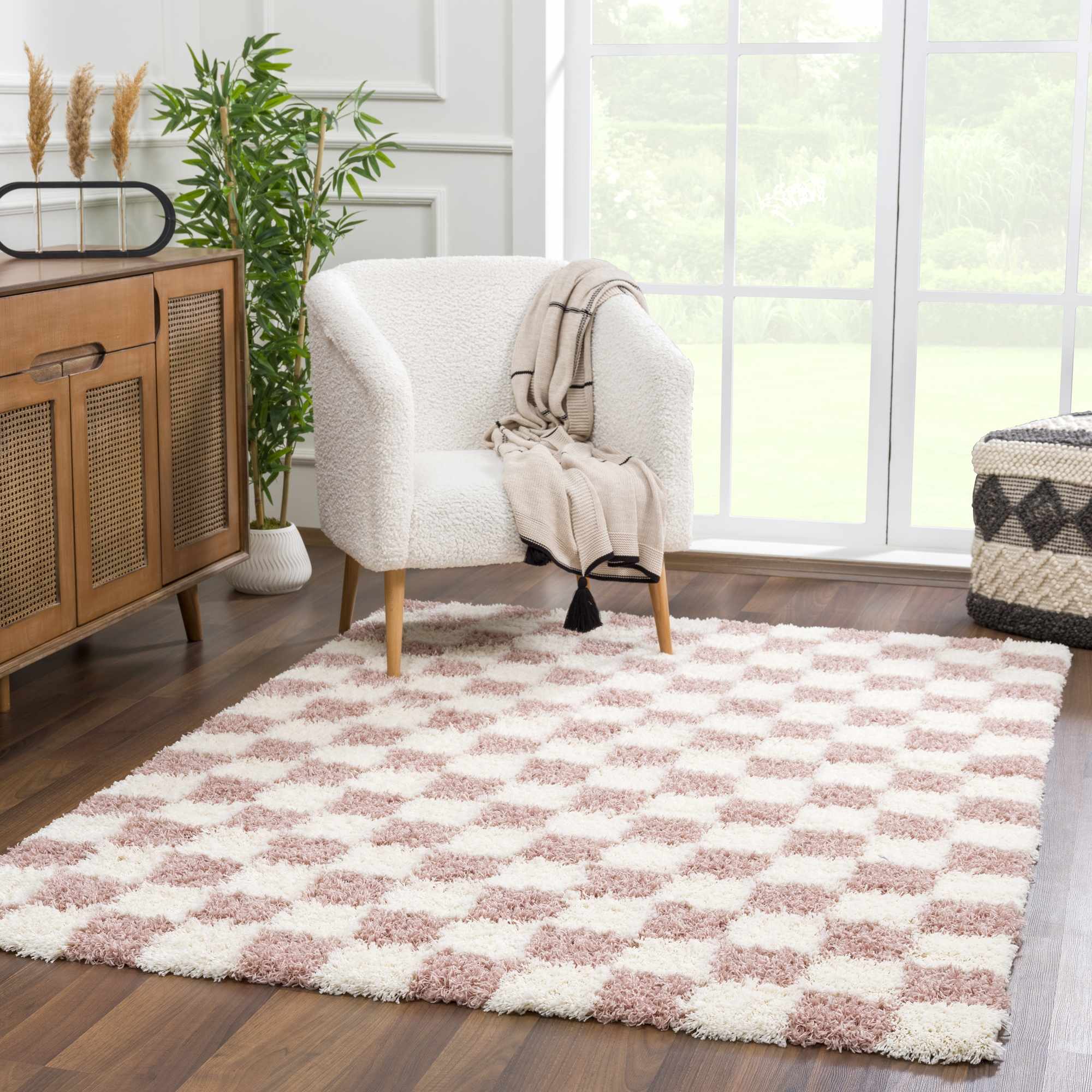 Atira Pink Checkered Shag Rug - Image 4