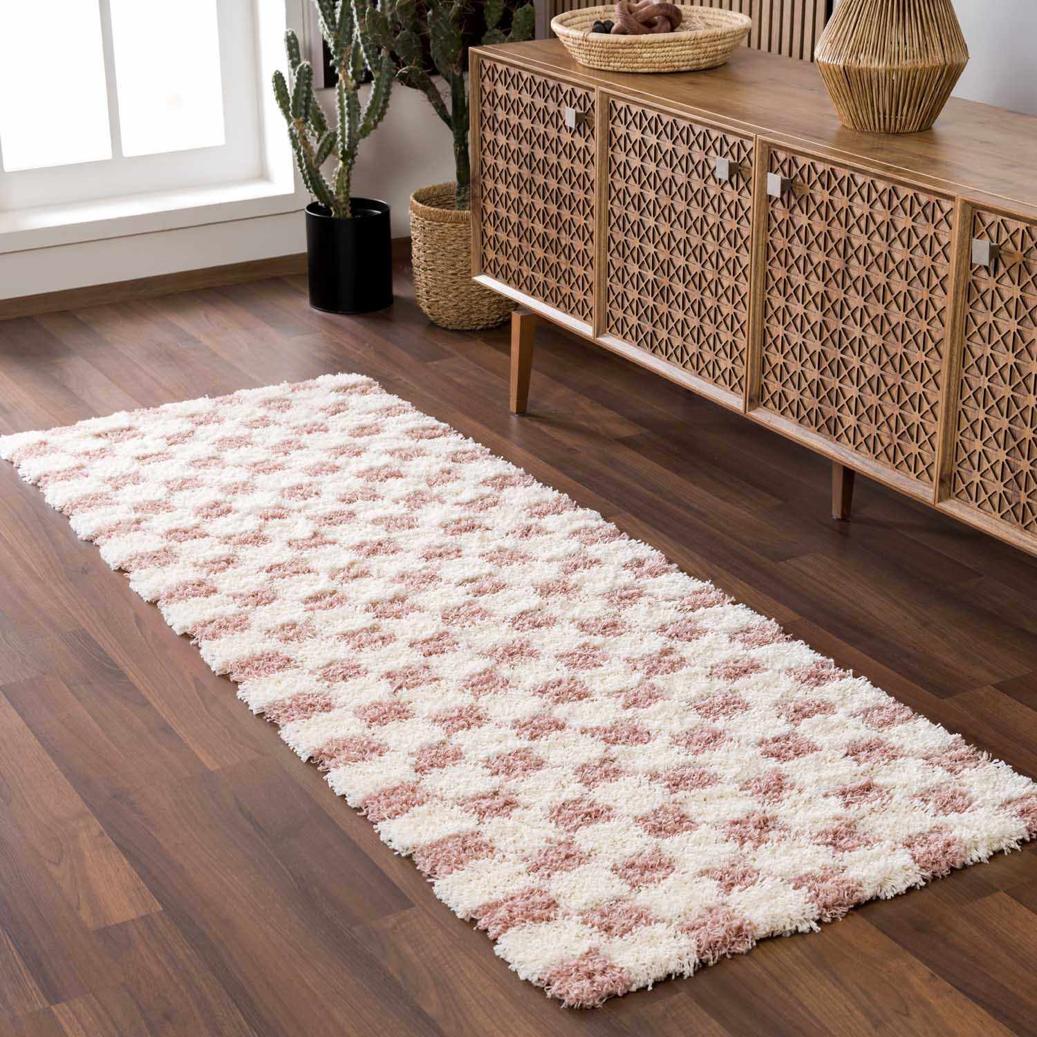 Atira Pink Checkered Shag Rug - Image 5