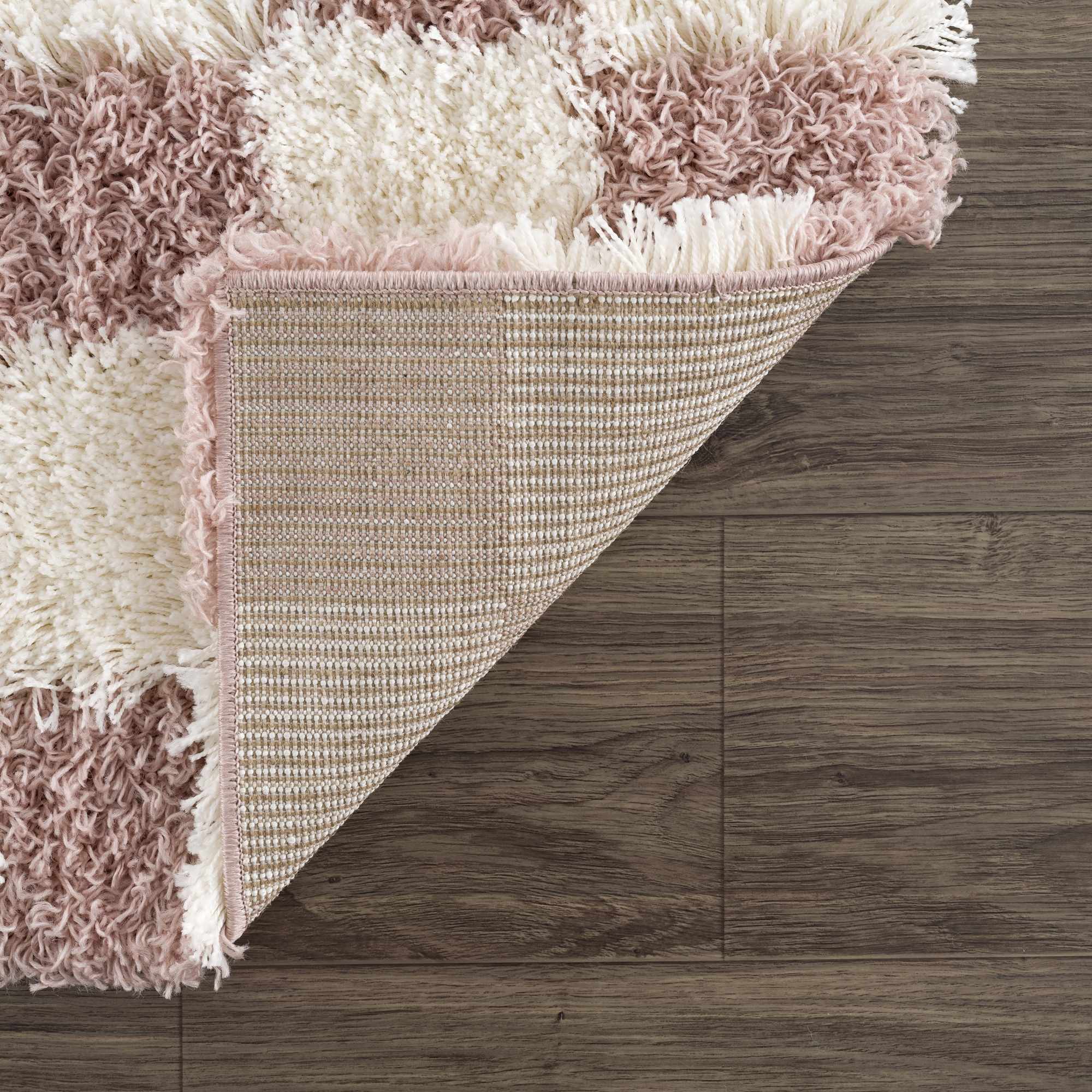 Atira Pink Checkered Shag Rug - Image 6