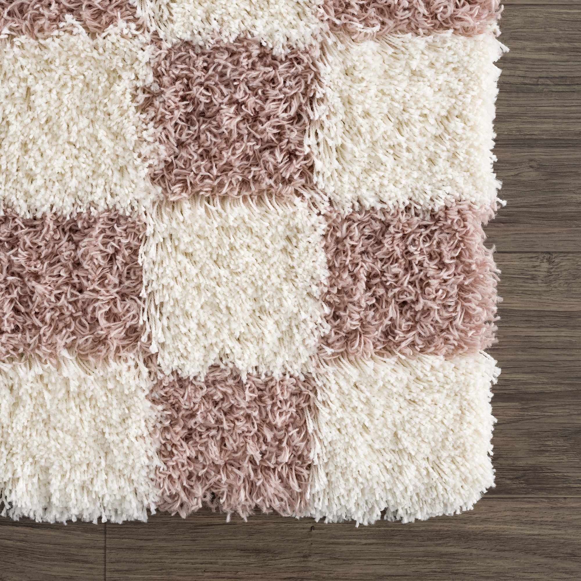 Atira Pink Checkered Shag Rug - Image 9