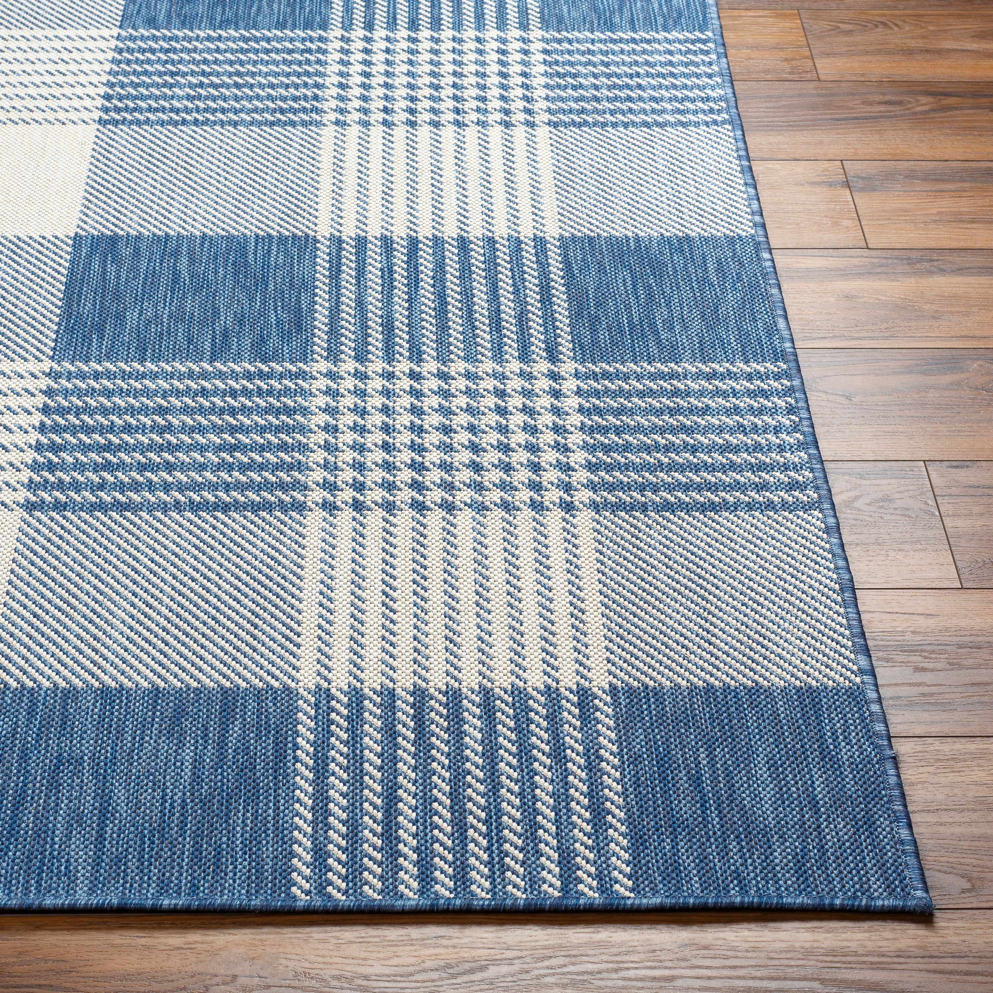Aubin Blue Plaid Area Rug - Clearance - Image 2