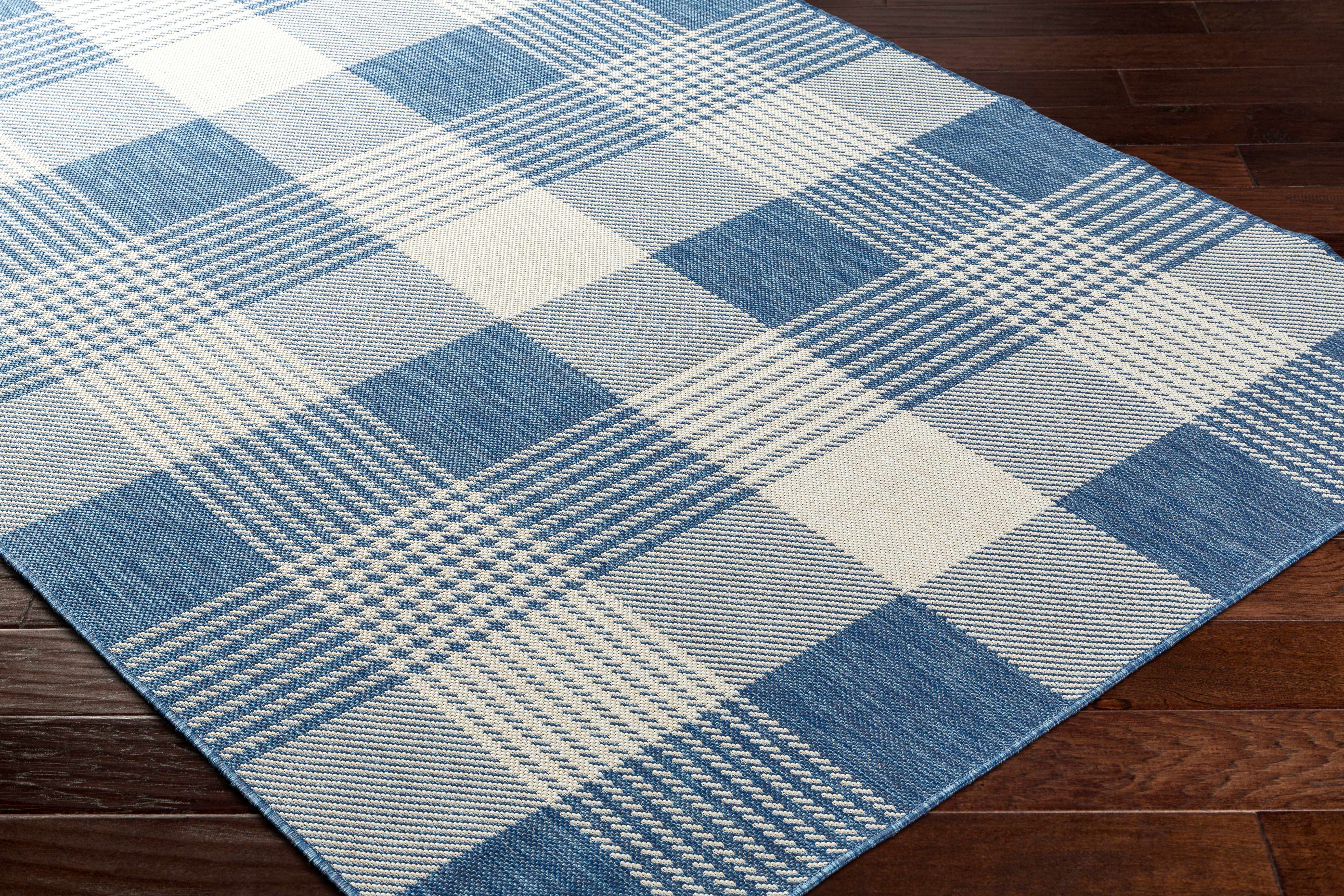 Aubin Blue Plaid Area Rug - Clearance - Image 3
