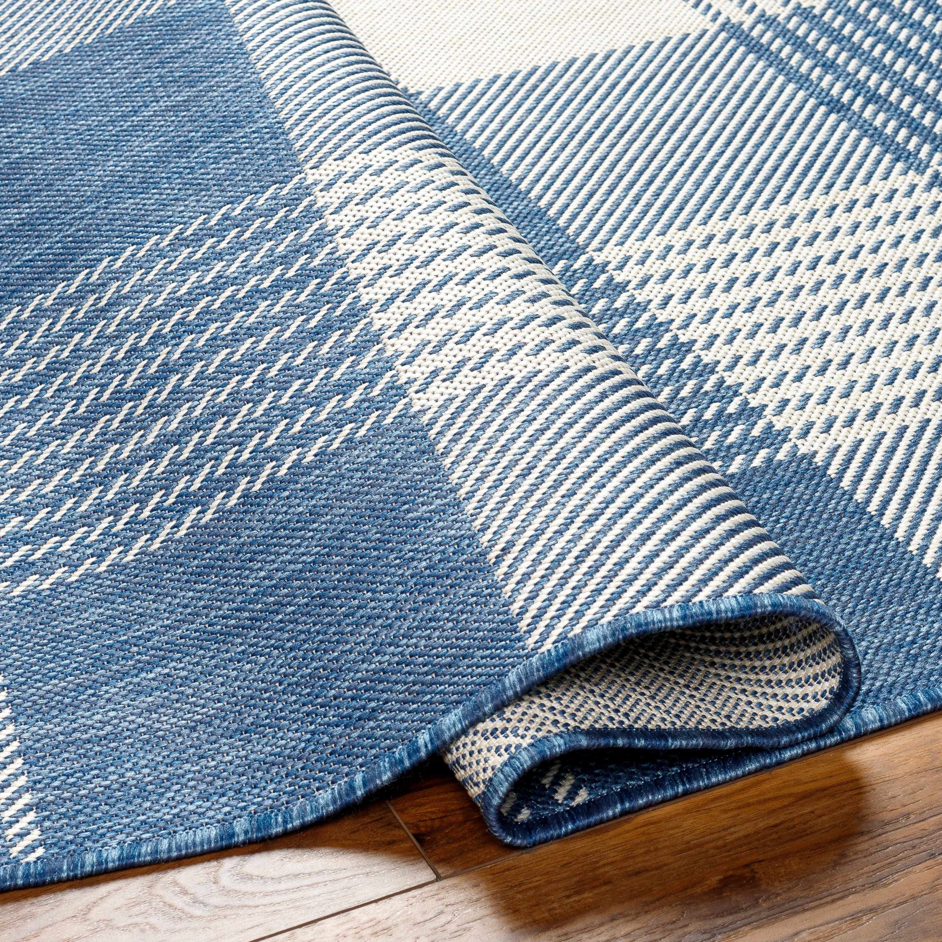 Aubin Blue Plaid Area Rug - Clearance - Image 4
