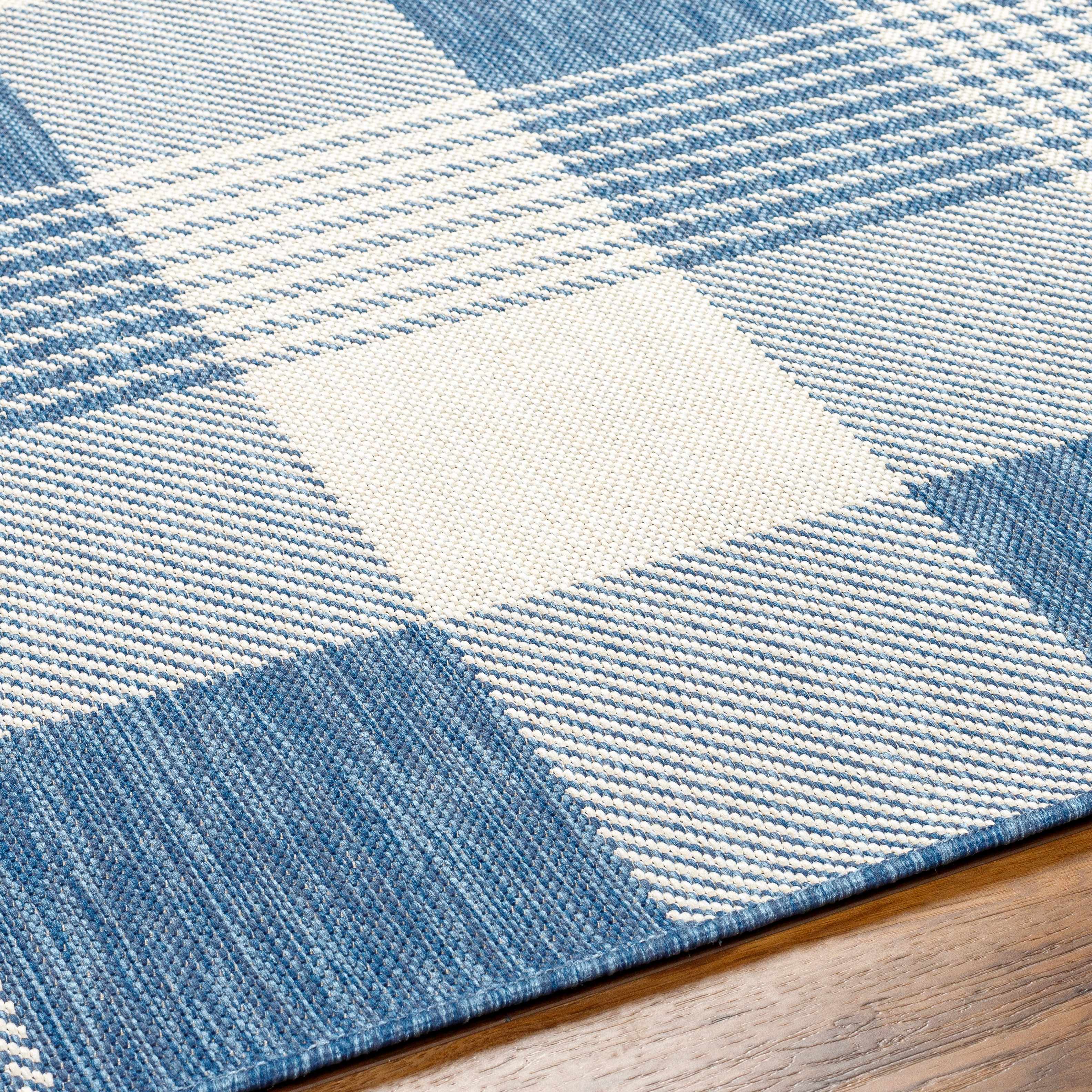 Aubin Blue Plaid Area Rug - Clearance - Image 5