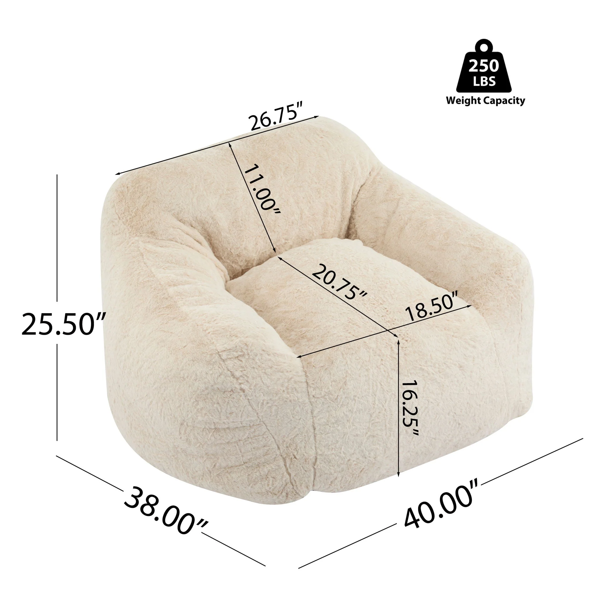 Auch Indoor Armchair Style Bean Bag - Beige - Image 2
