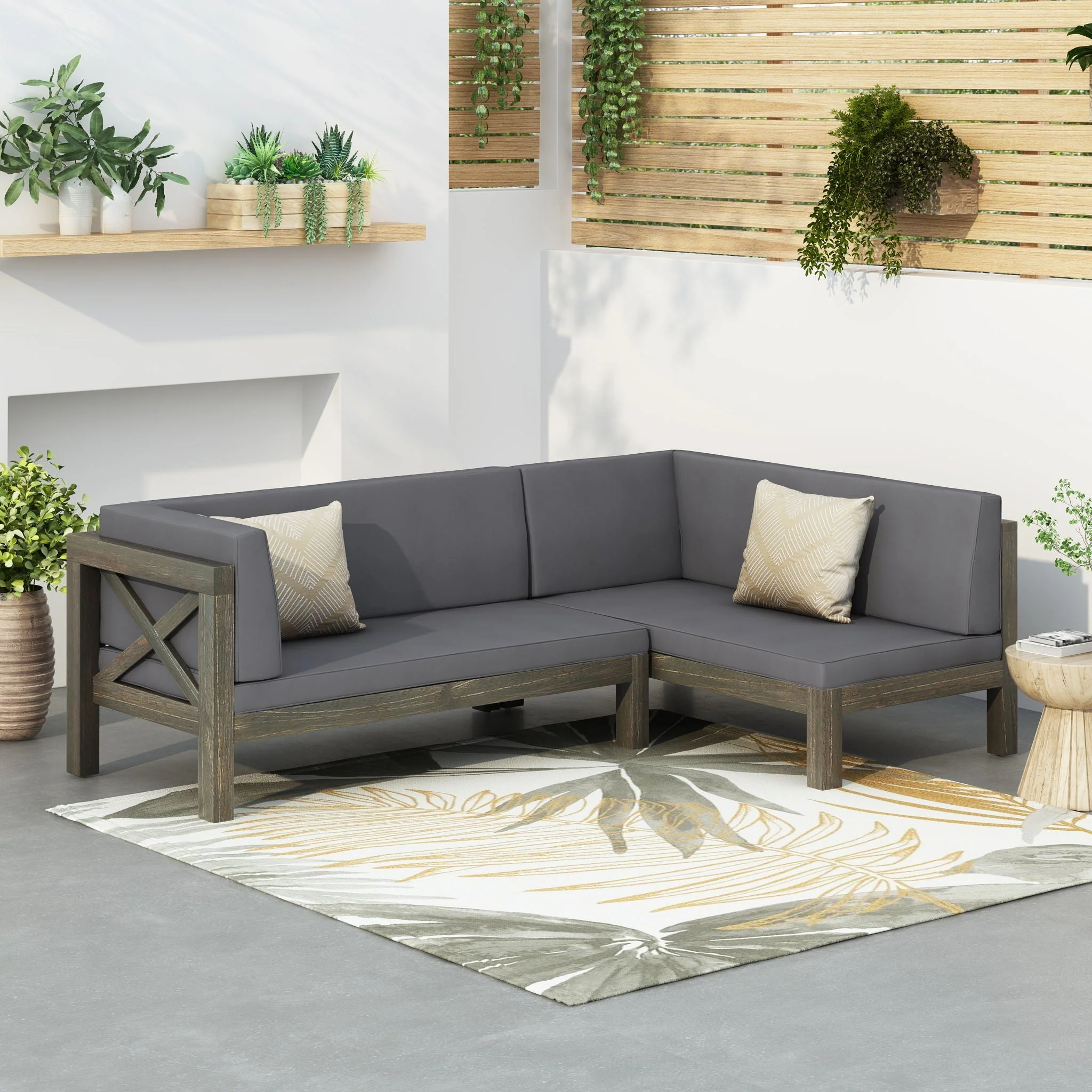 Aura 2 Piece Outdoor Set With X Back Left Bench And Corner - Dark Gray - Image 4