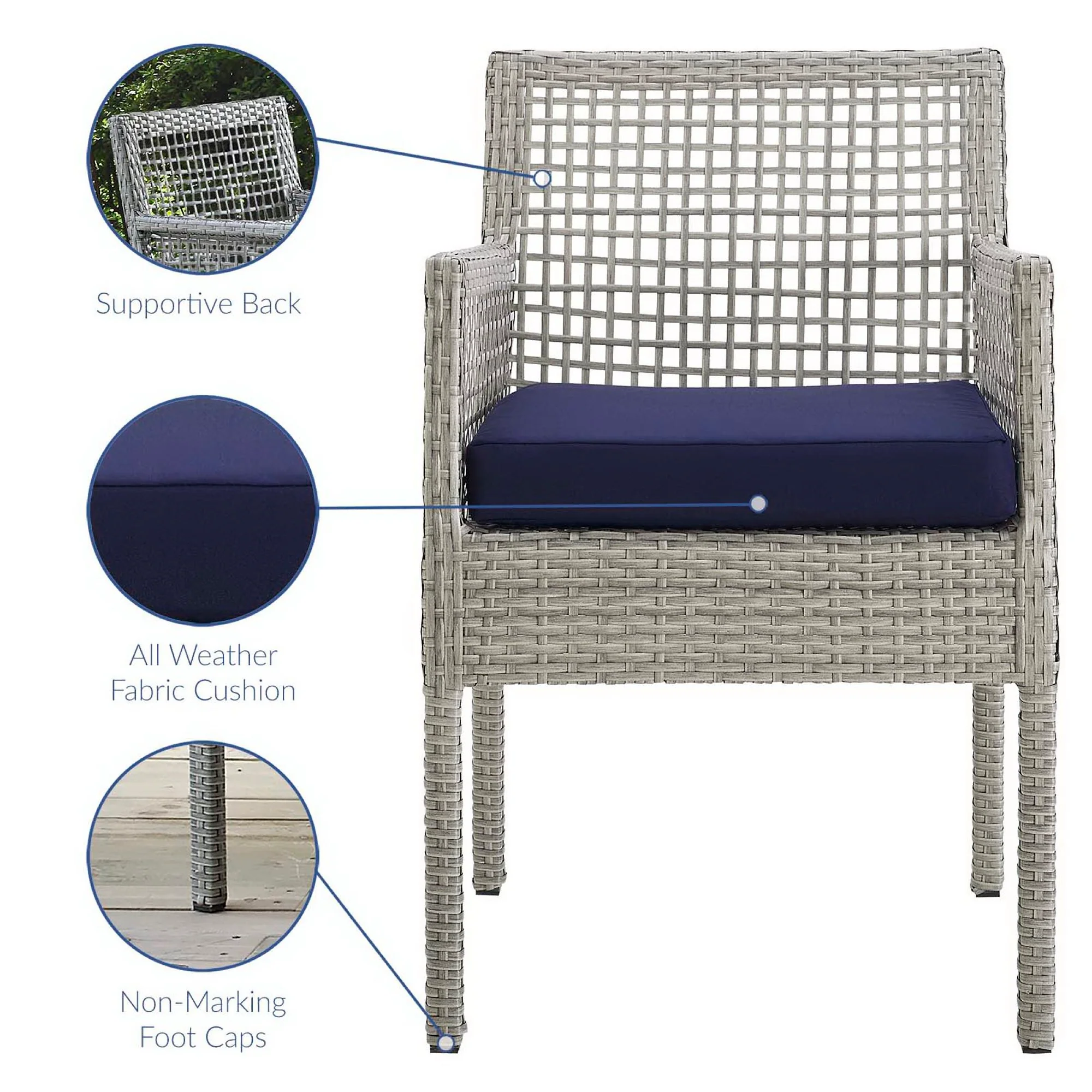 Aura Outdoor Patio Wicker Rattan Dining Armchair Set of 2 - Image 15