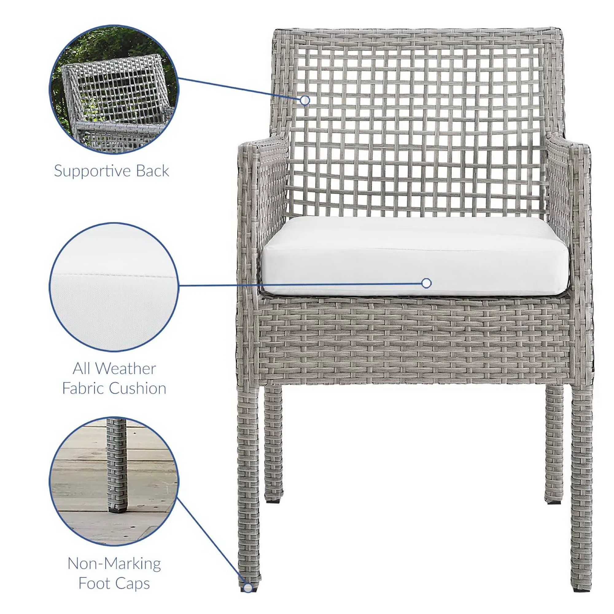 Aura Outdoor Patio Wicker Rattan Dining Armchair Set of 2 - Image 2