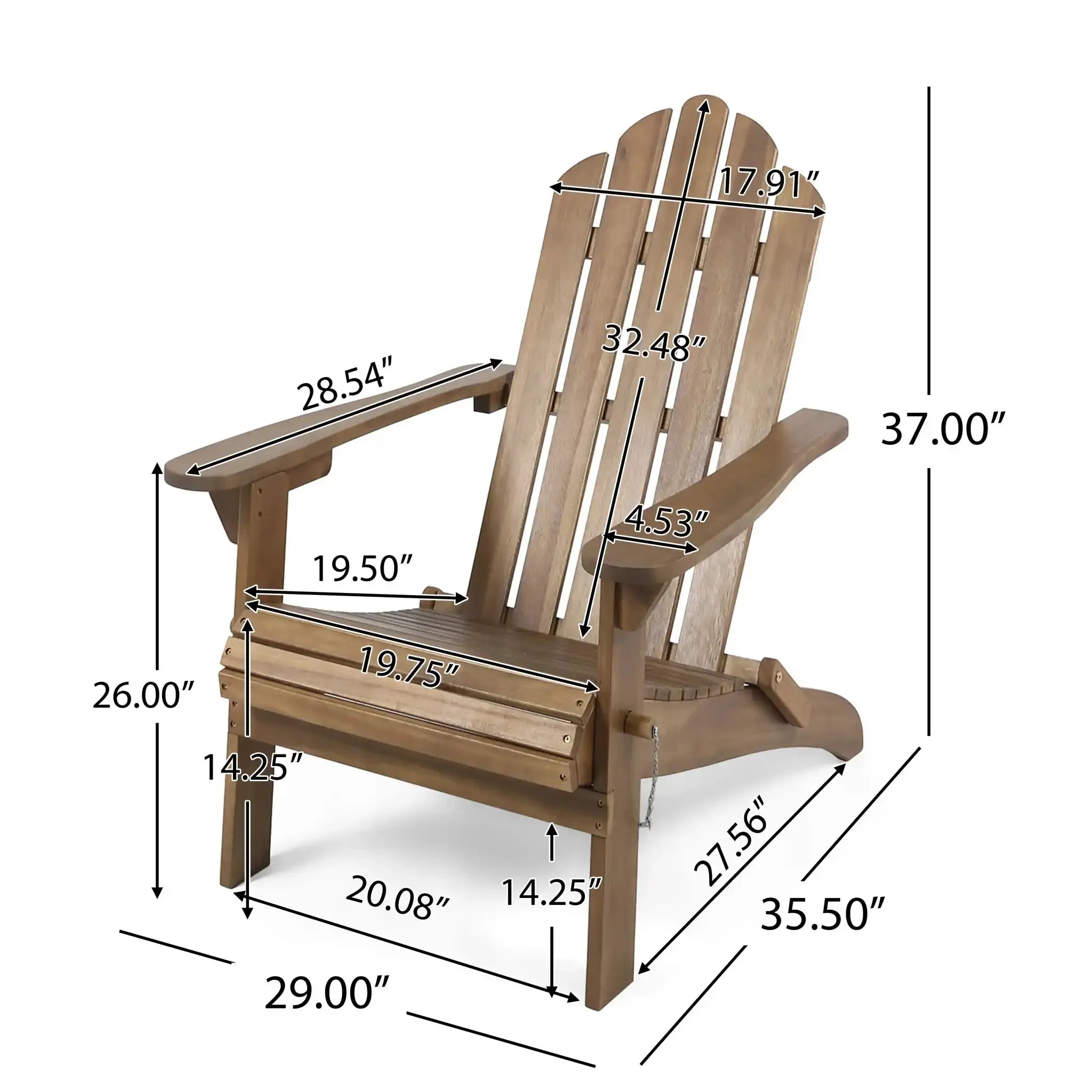 Aurascape - Outdoor Acacia Wood Foldable Adirondack Chair - Image 4