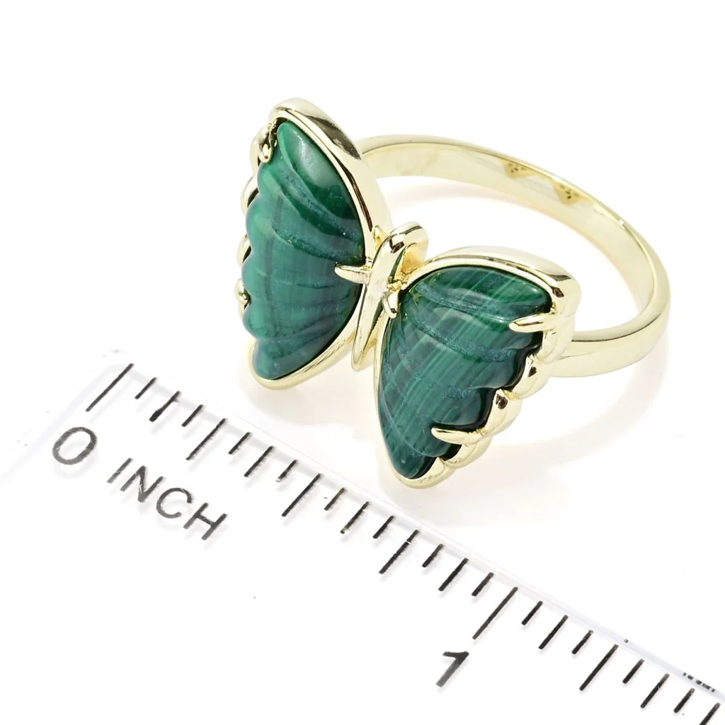 Aurelia 18K Gold Plated 15x8.5mm Choice of Carved Gemstone Butterfly Ring - Image 2
