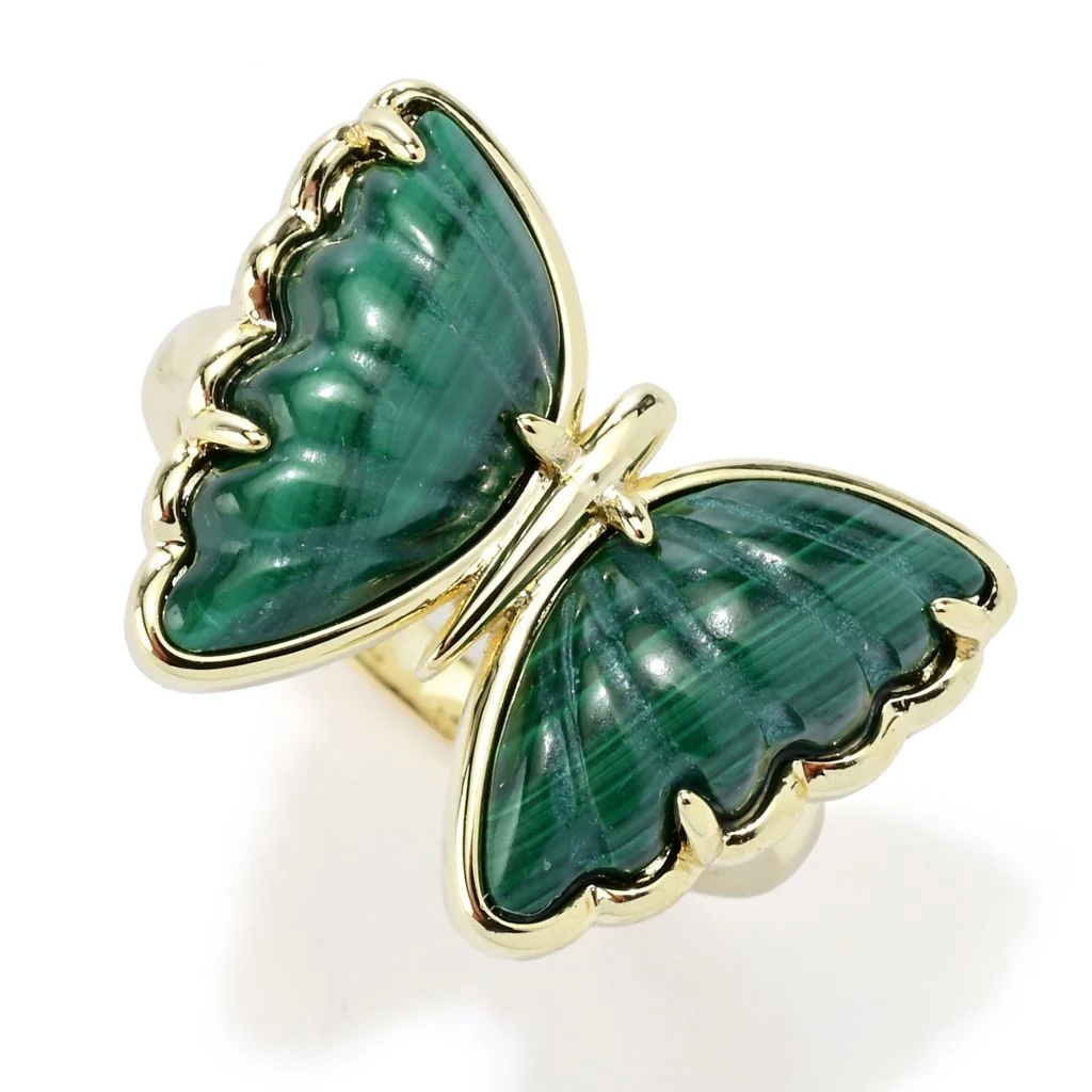 Aurelia 18K Gold Plated 15x8.5mm Choice of Carved Gemstone Butterfly Ring - Image 3