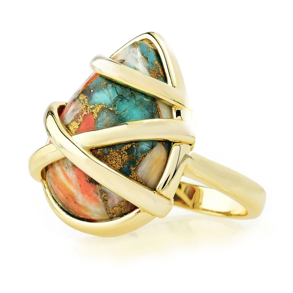 Aurelia 18K Gold Plated 20x15mm Pear Shape Spiny Oyster Ring - Image 2