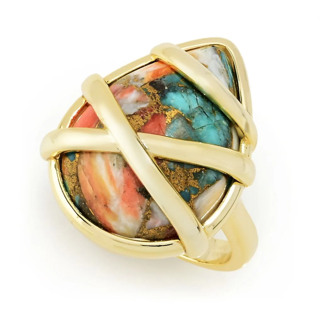 Aurelia 18K Gold Plated 20x15mm Pear Shape Spiny Oyster Ring - Image 3